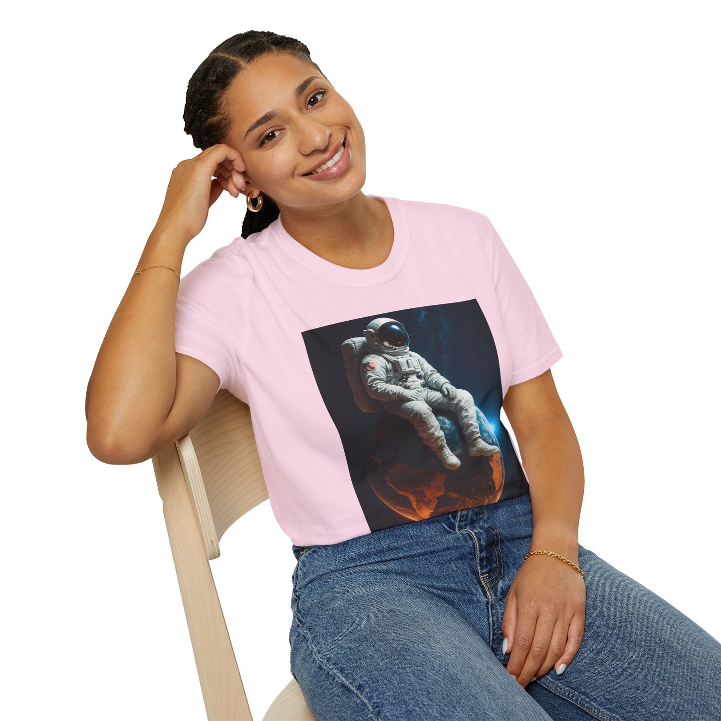 Sitting on an Earth, Cosmic Astronaut T-Shirt, Unisex Graphic Tee, Space Lover Gift, Casual Wear, Astronomy Fan Shirt, Graphic Tee, t-shirt, tshirt, png