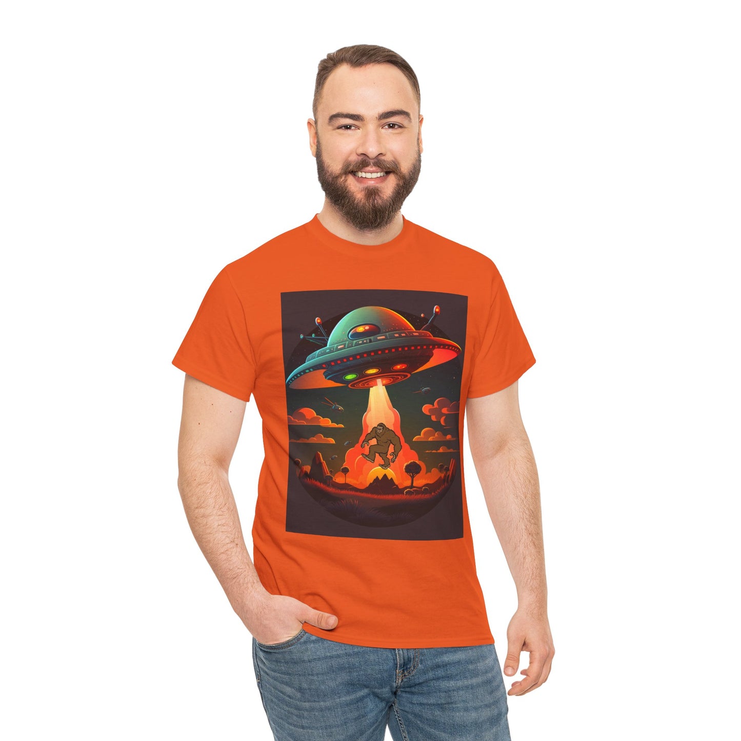 UFO, Bigfoot, Unisex Heavy Cotton Tee, graphic design, t-shirt, t-shirts, tshirts, png