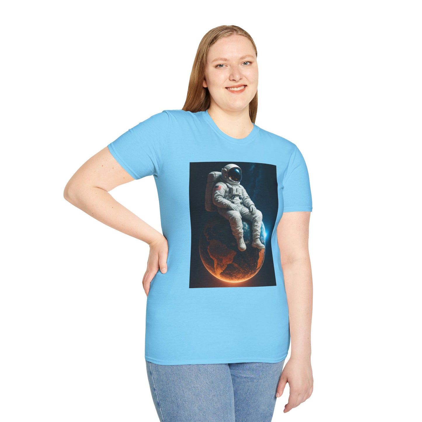 Sitting on an Earth, Cosmic Astronaut T-Shirt, Unisex Graphic Tee, Space Lover Gift, Casual Wear, Astronomy Fan Shirt, Graphic Tee, t-shirt, tshirt, png