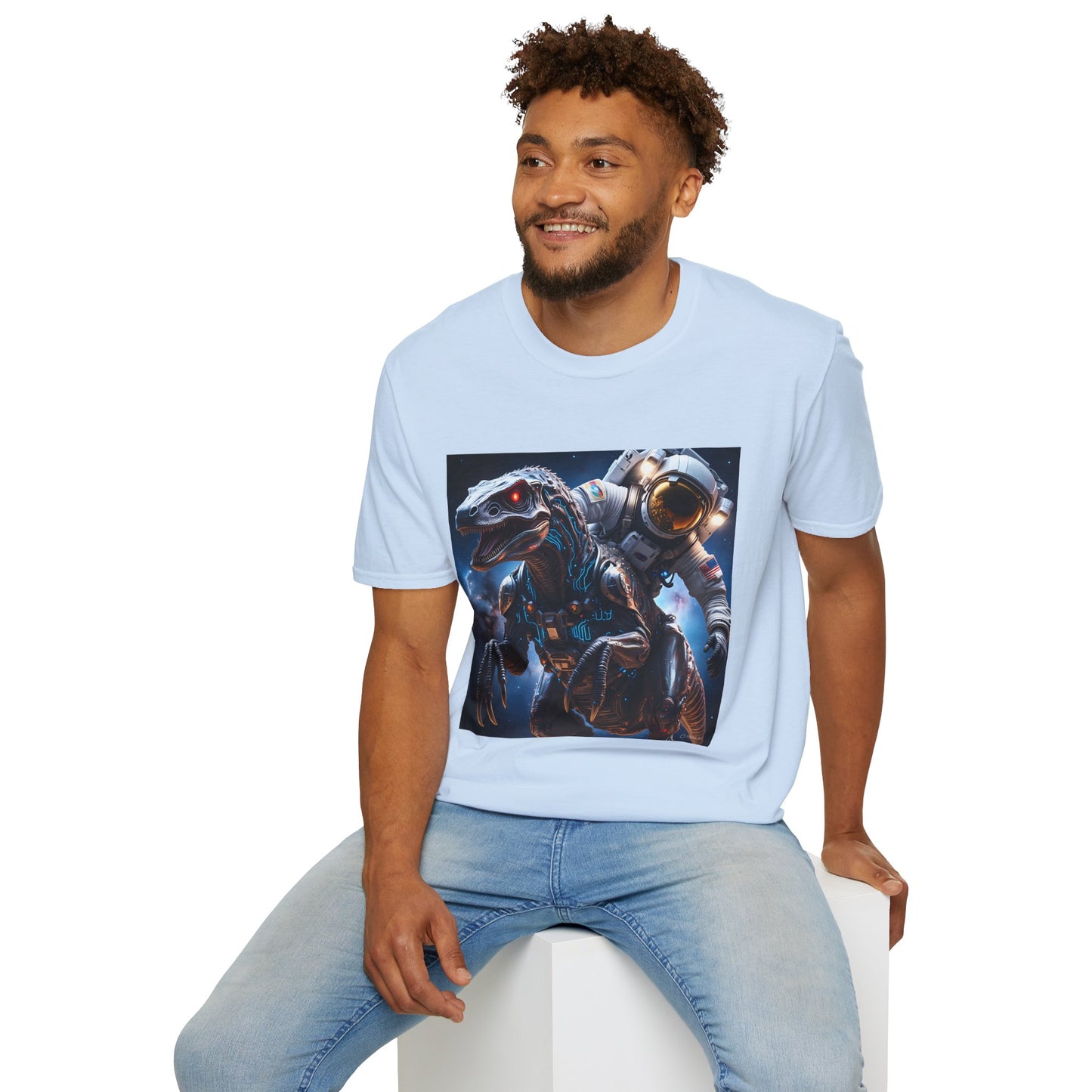 Space Dinosaur Unisex Softstyle T-Shirt, Fun Gift for Kids, Science Fiction Tee, Unique Graphic Shirt, Cool Outfit for Parties, t-shirt, tshirt, png