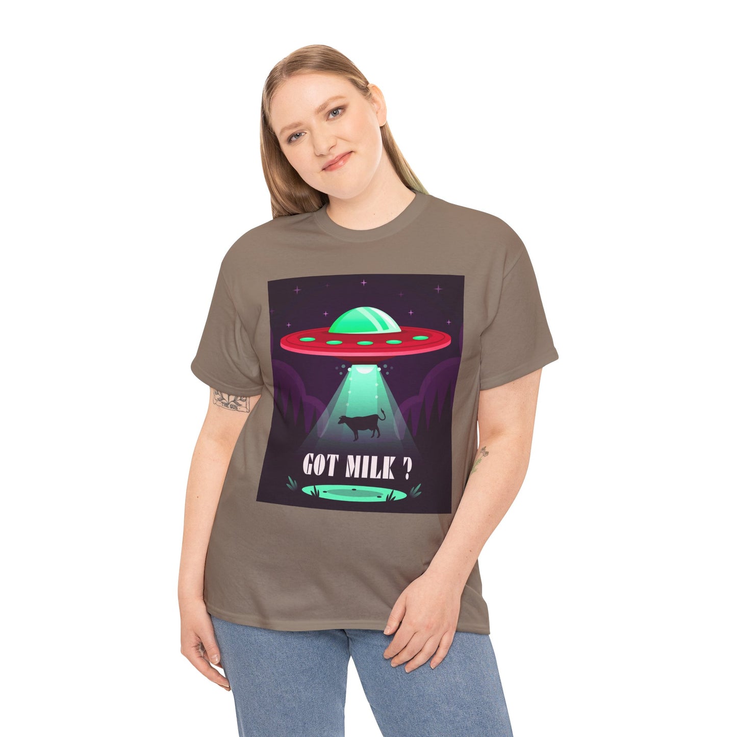 Got Milk? Unisex Heavy Cotton Tee, UFO abduction, comedy, funny, t-shirt, t-shirt, graphic design, tee, png