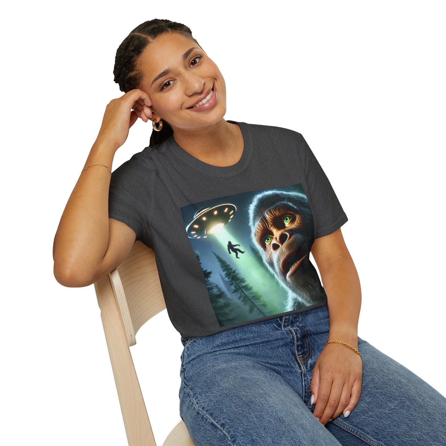 Bigfoot UFO Unisex T-Shirt, Funny Graphic Tee, Gift for Alien Lovers, Unique Summer Shirt, Casual Everyday Wear, t-shirt, tshirts, party