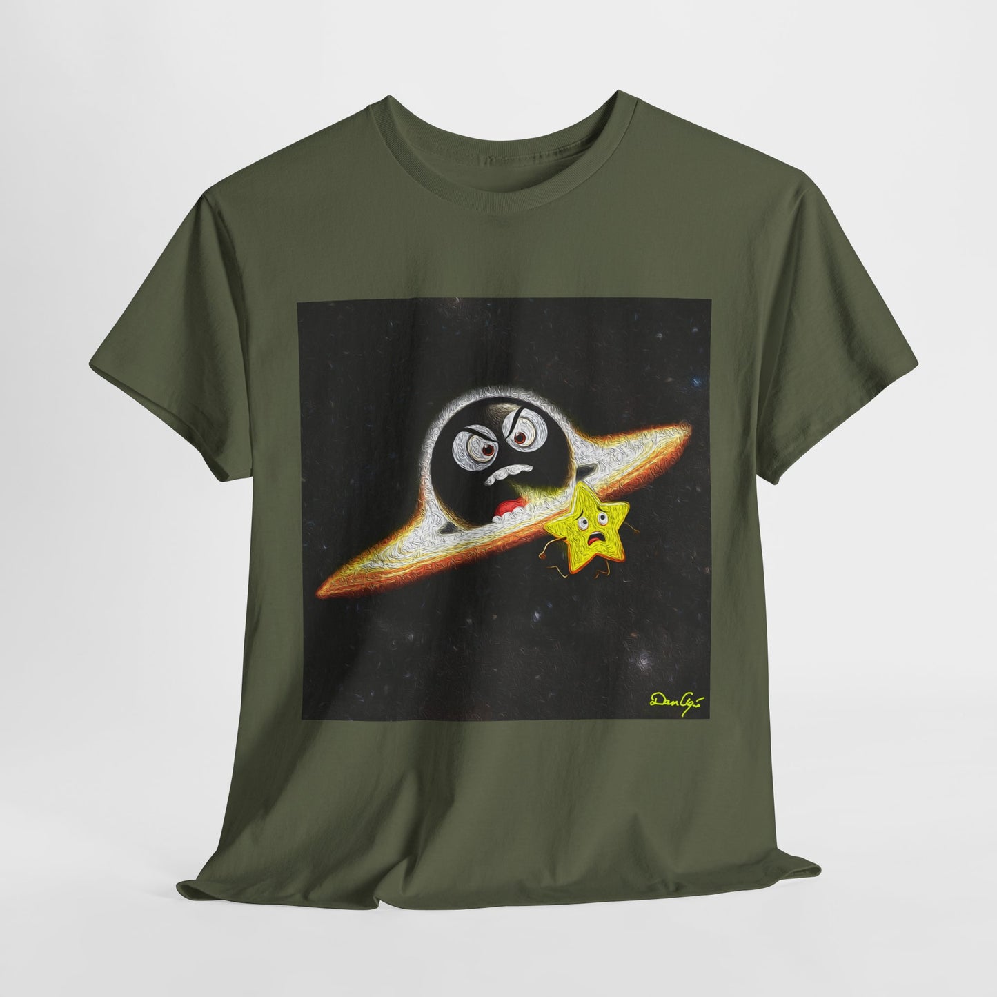 BlackHole Chasing Star, Space-Themed Unisex Heavy Cotton Tee with Cartoon Penguin Design, graphic design, png