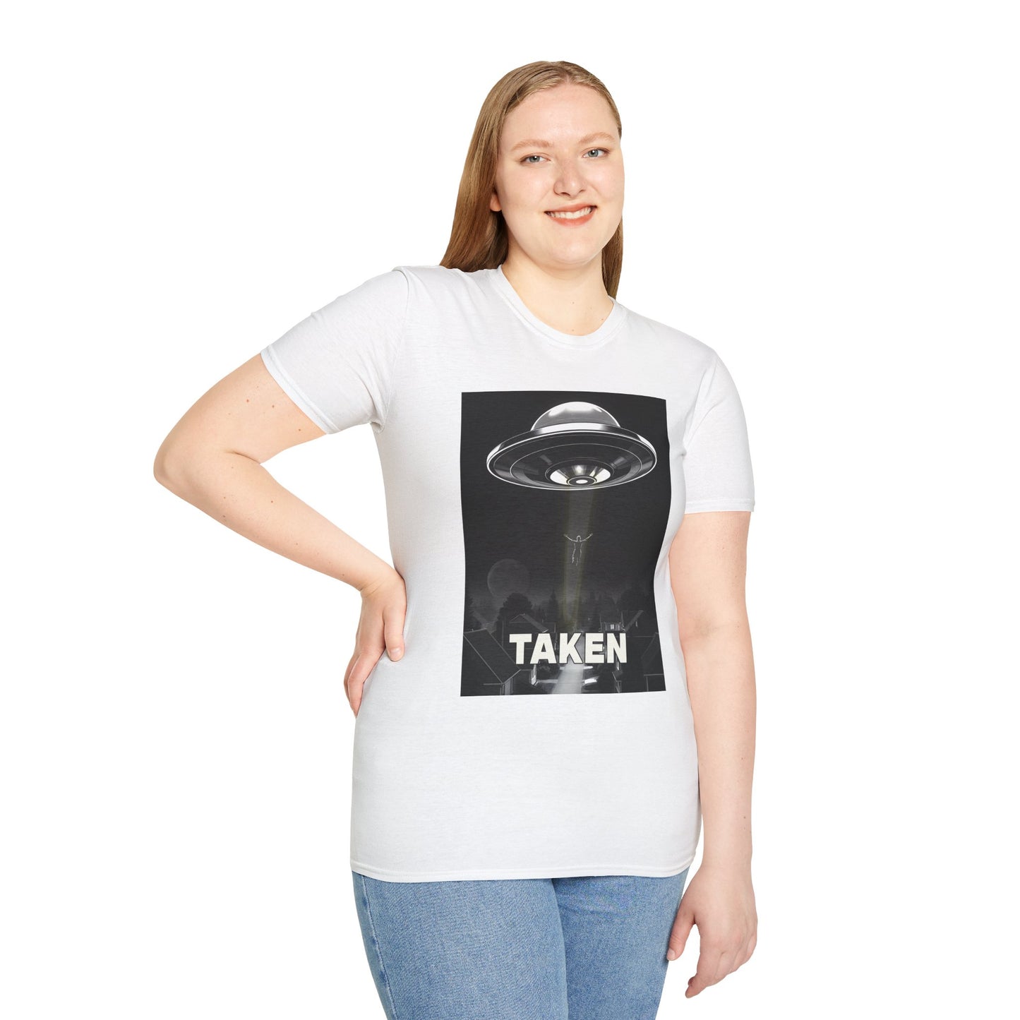 Taken 3, Alien Theme Unisex Softstyle T-Shirt, Fun Graphic Tee for UFO Lovers, Great for Casual Wear, Gifts for Sci-Fi Fans, Cool Shirt