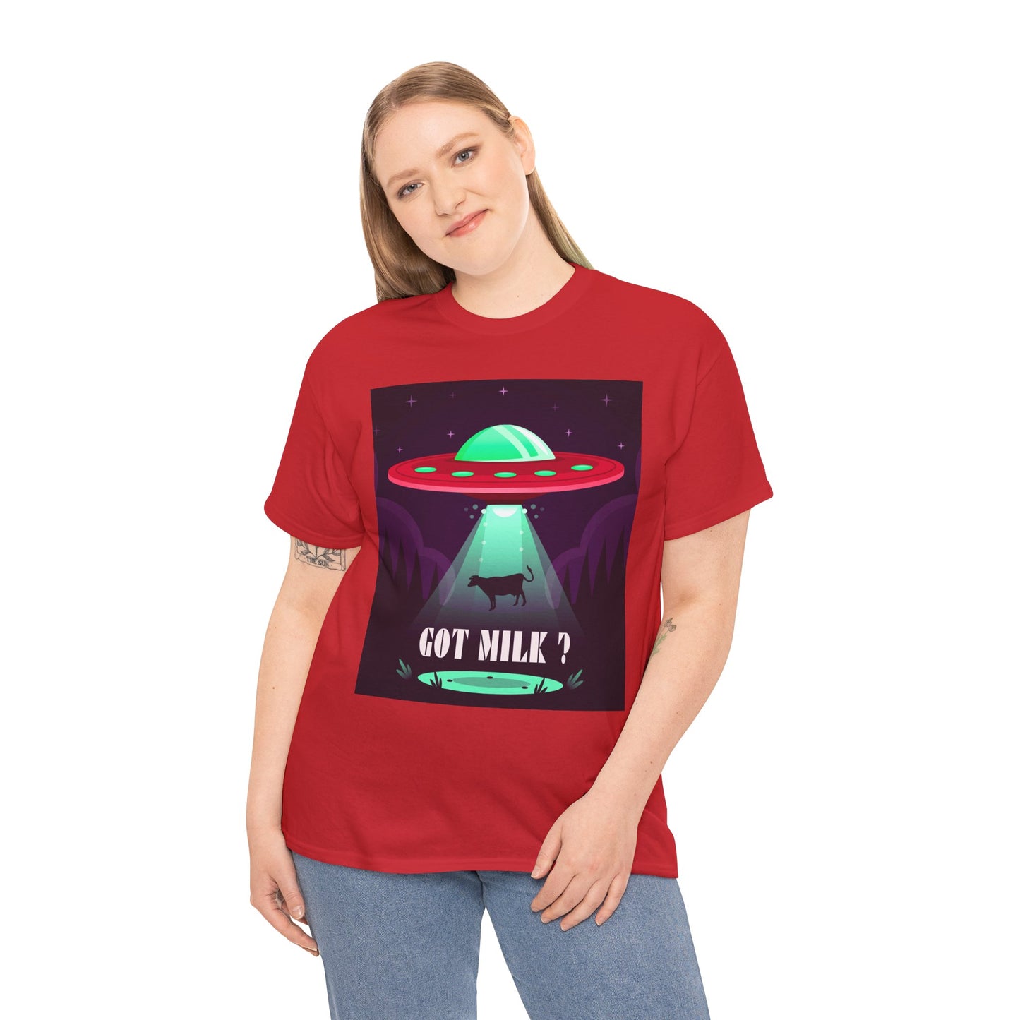 Got Milk? Unisex Heavy Cotton Tee, UFO abduction, comedy, funny, t-shirt, t-shirt, graphic design, tee, png