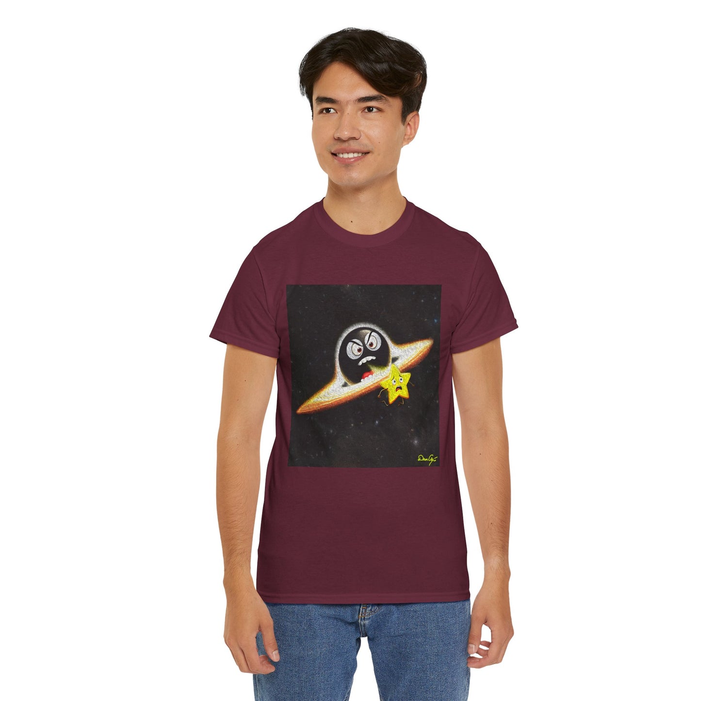 BlackHole Chasing Star, Space-Themed Unisex Heavy Cotton Tee with Cartoon Penguin Design, graphic design, png