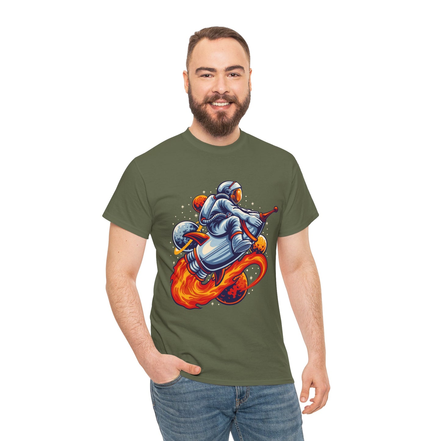 Retro Space Explorer Unisex Heavy Cotton Tee, graphic designed, tees, t-shirt, t-shirts, png