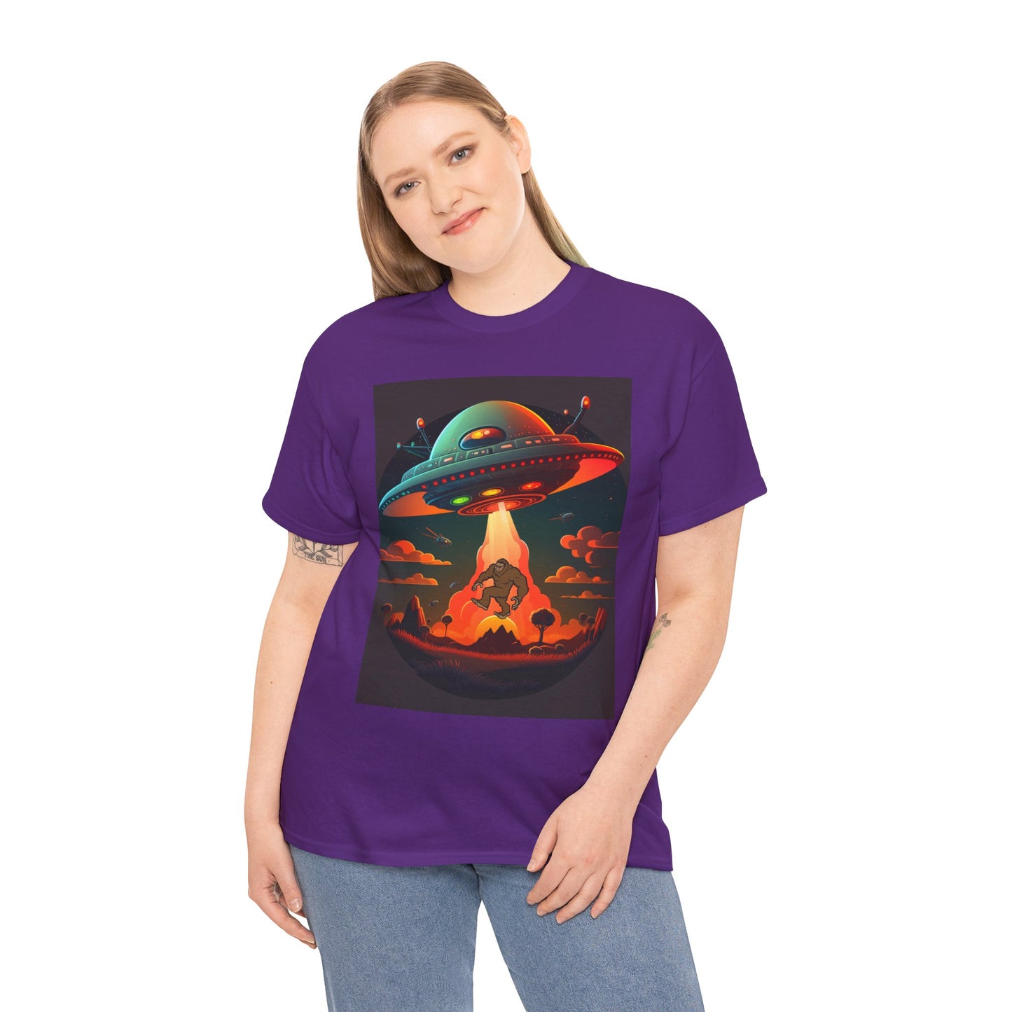 UFO, Bigfoot, Unisex Heavy Cotton Tee, graphic design, t-shirt, t-shirts, tshirts, png