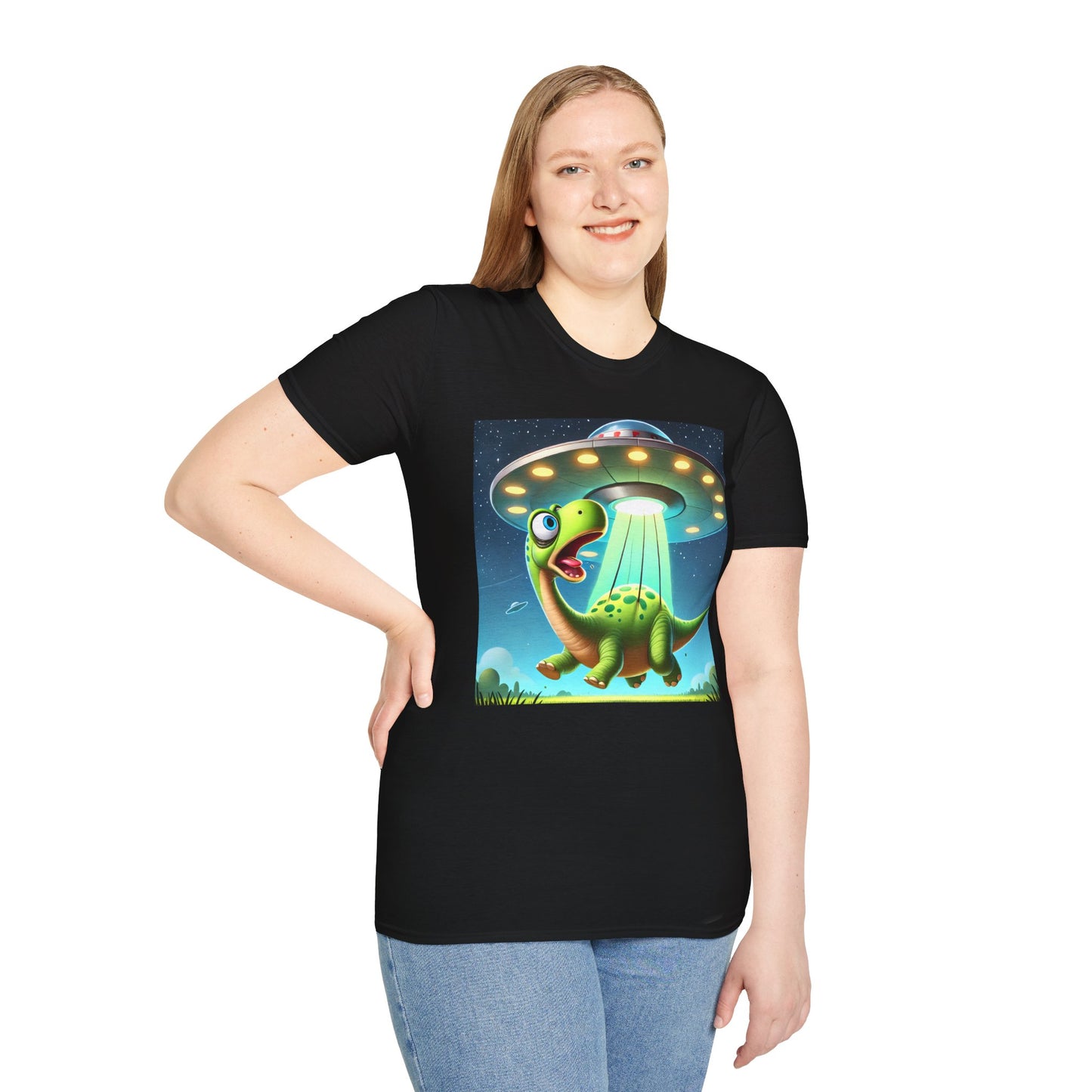 Cute Alien Dinosaur Unisex T-Shirt, Fun Graphic Tee, Kids & Adults, Space Theme, Playful Gift Idea, Birthday, Casual Wear