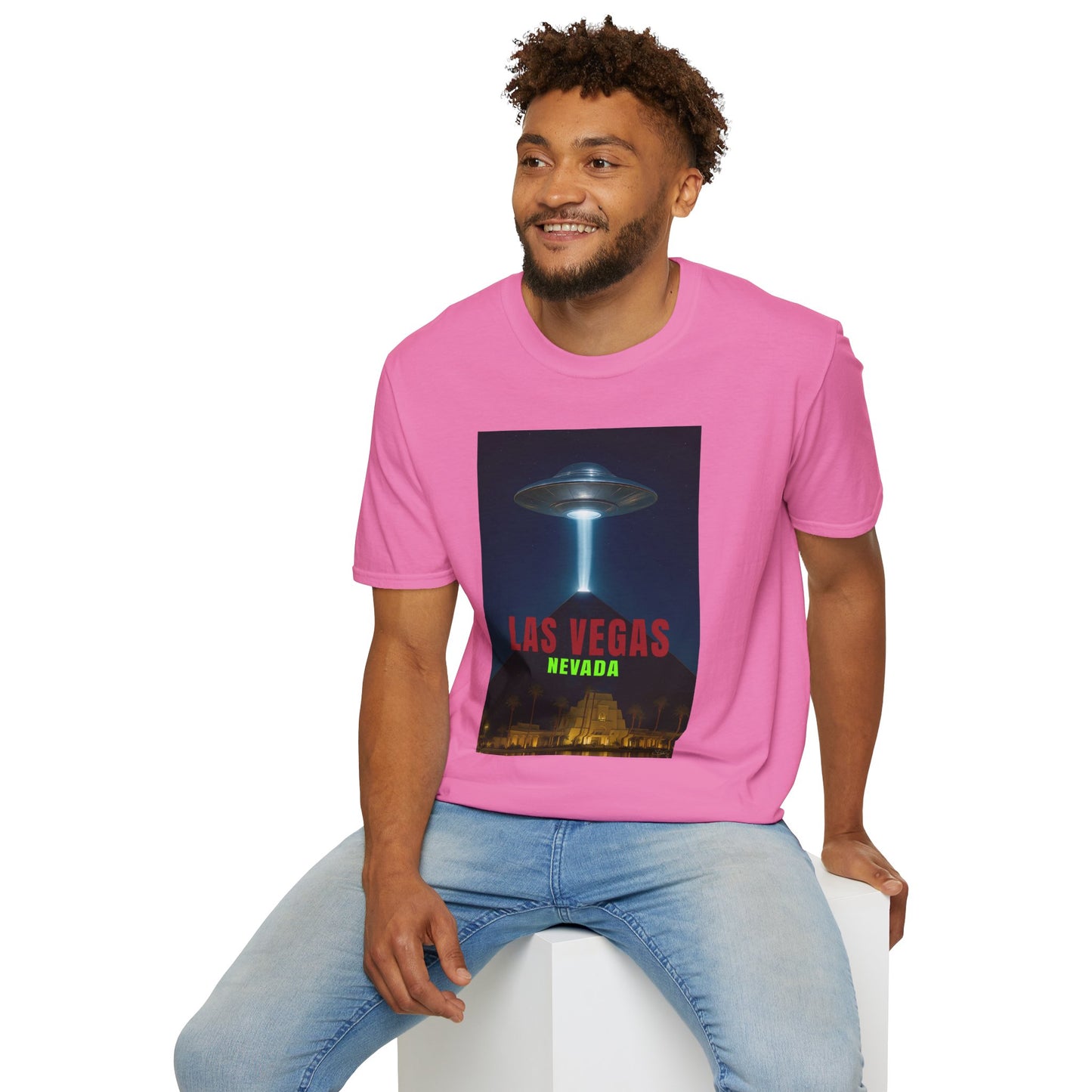 Luxor UFO, Las Vegas UFO Unisex Softstyle T-Shirt - Retro Nevada Design, graphic design, t-shirts, tshirts, tees, GraphicTees, png