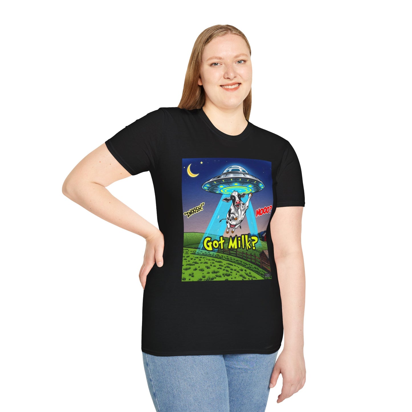 Got Milk? Funny Unisex Softstyle T-Shirt, Humorous Tee, Perfect for Cow Lovers, Milking Day, Farm-themed Gifts, Quirky Apparel, graphic