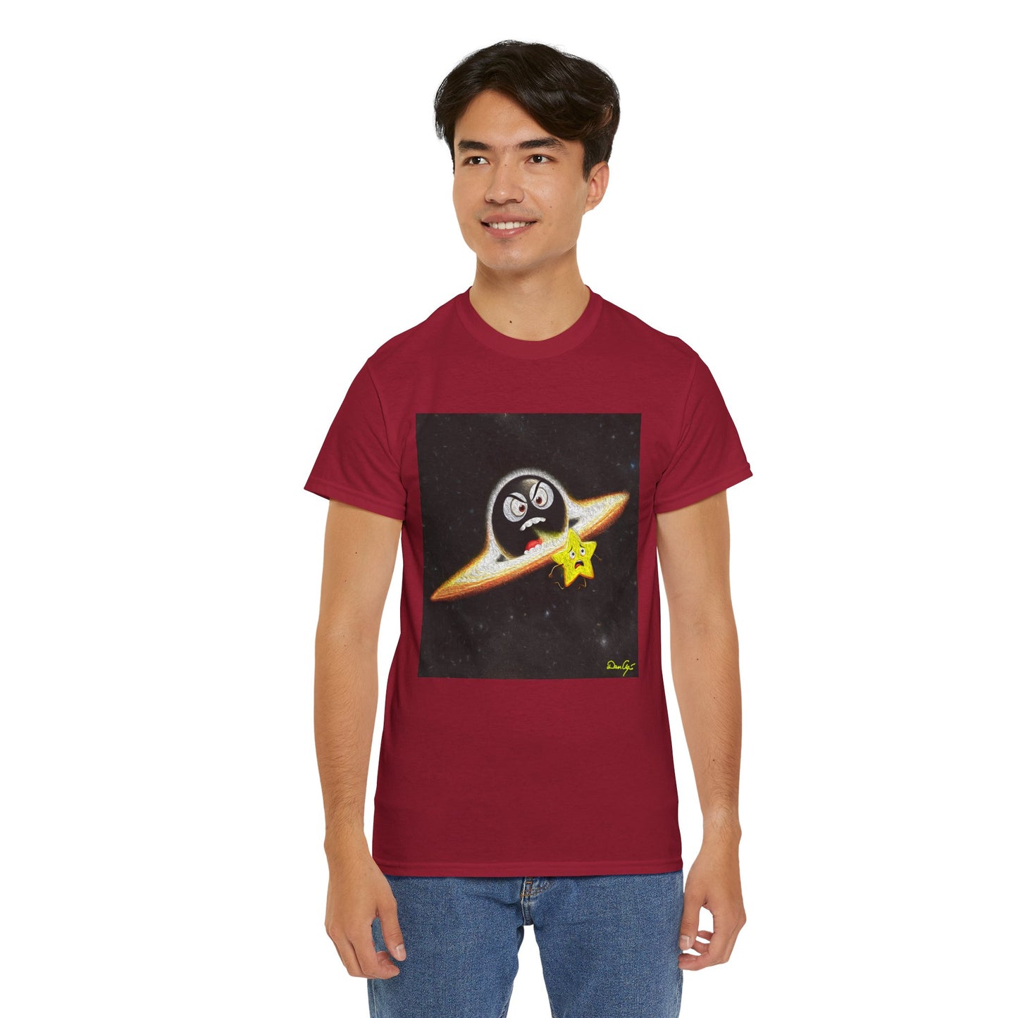BlackHole Chasing Star, Space-Themed Unisex Heavy Cotton Tee with Cartoon Penguin Design, graphic design, png
