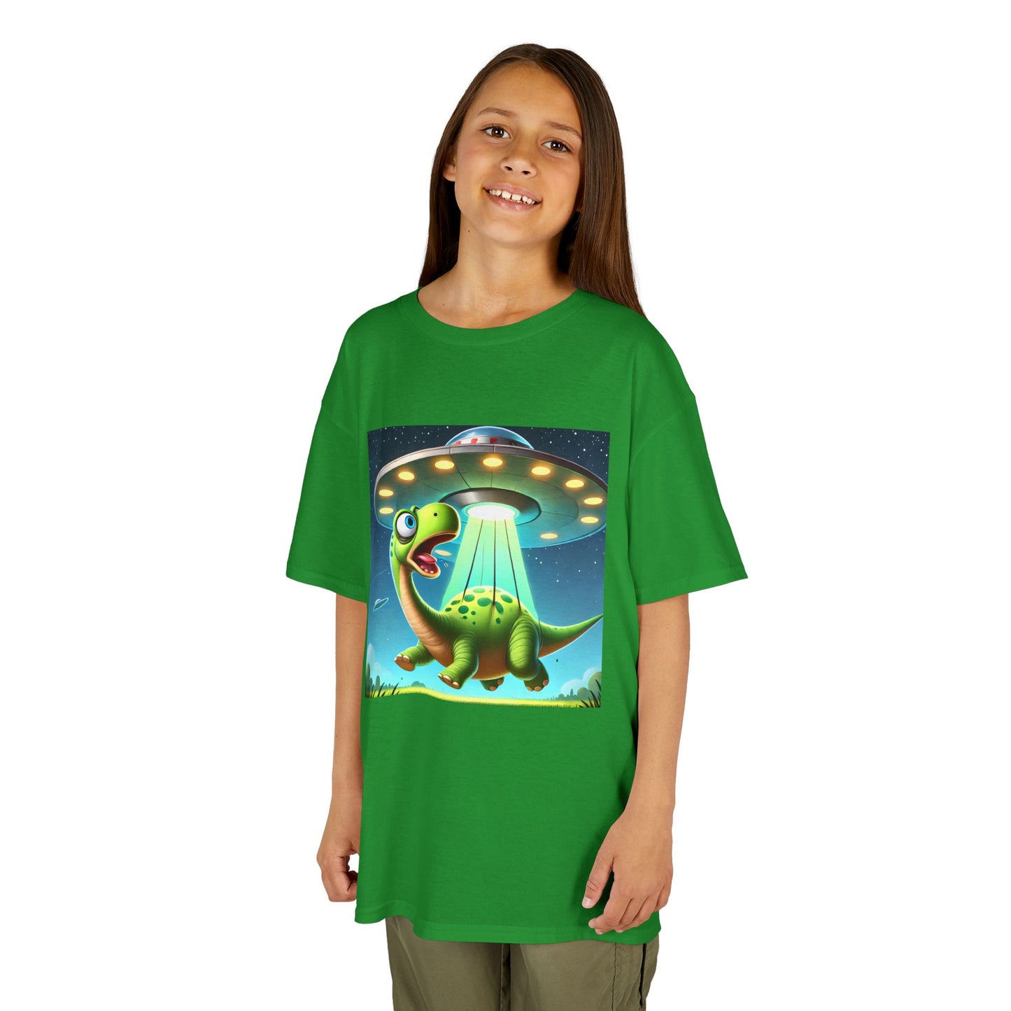 Dinosaur UFO Kids Tee, Fun Graphic Shirt for Boys and Girls, Perfect for Birthdays, Parties, Casual Wear, Gifts, tshirt, t-shirt