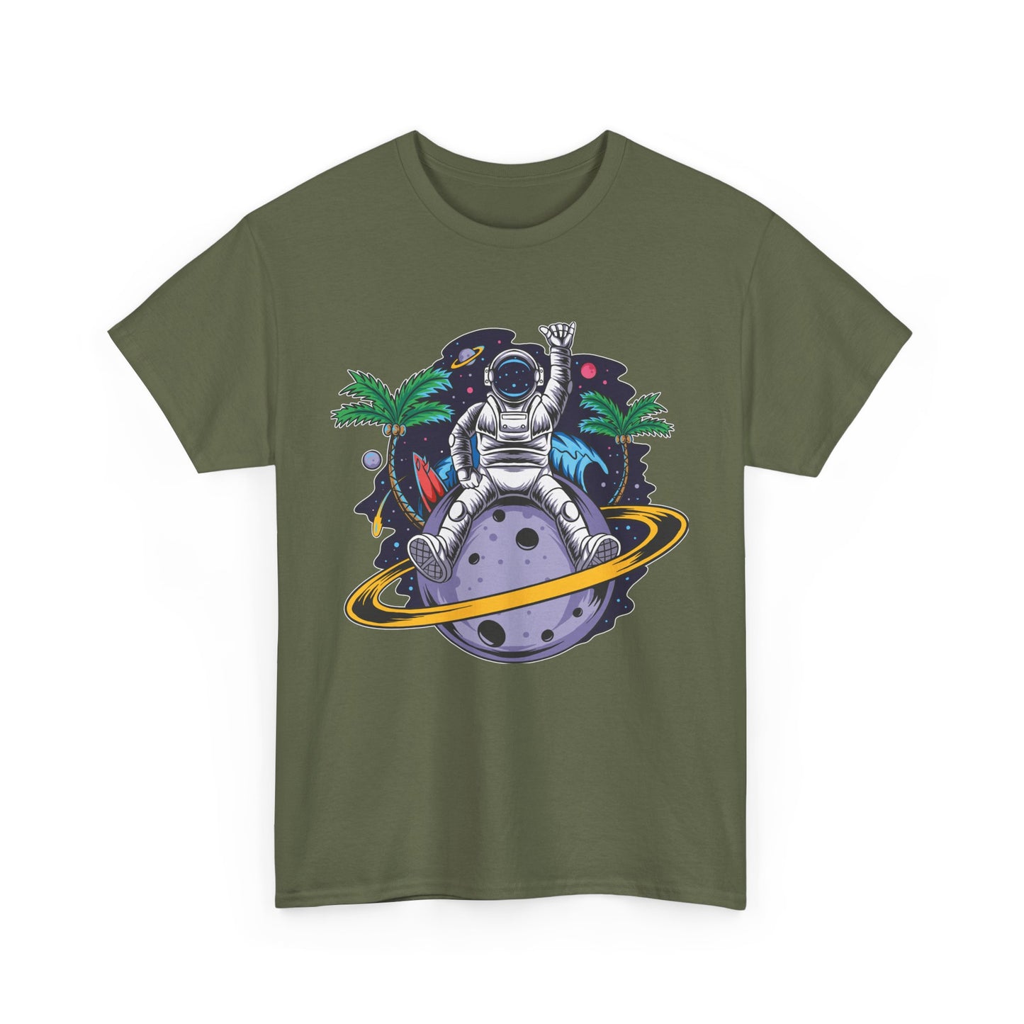 Cosmic Adventure, Unisex Heavy Cotton Tee - Astronaut & Planet Design, graphic design, png, art
