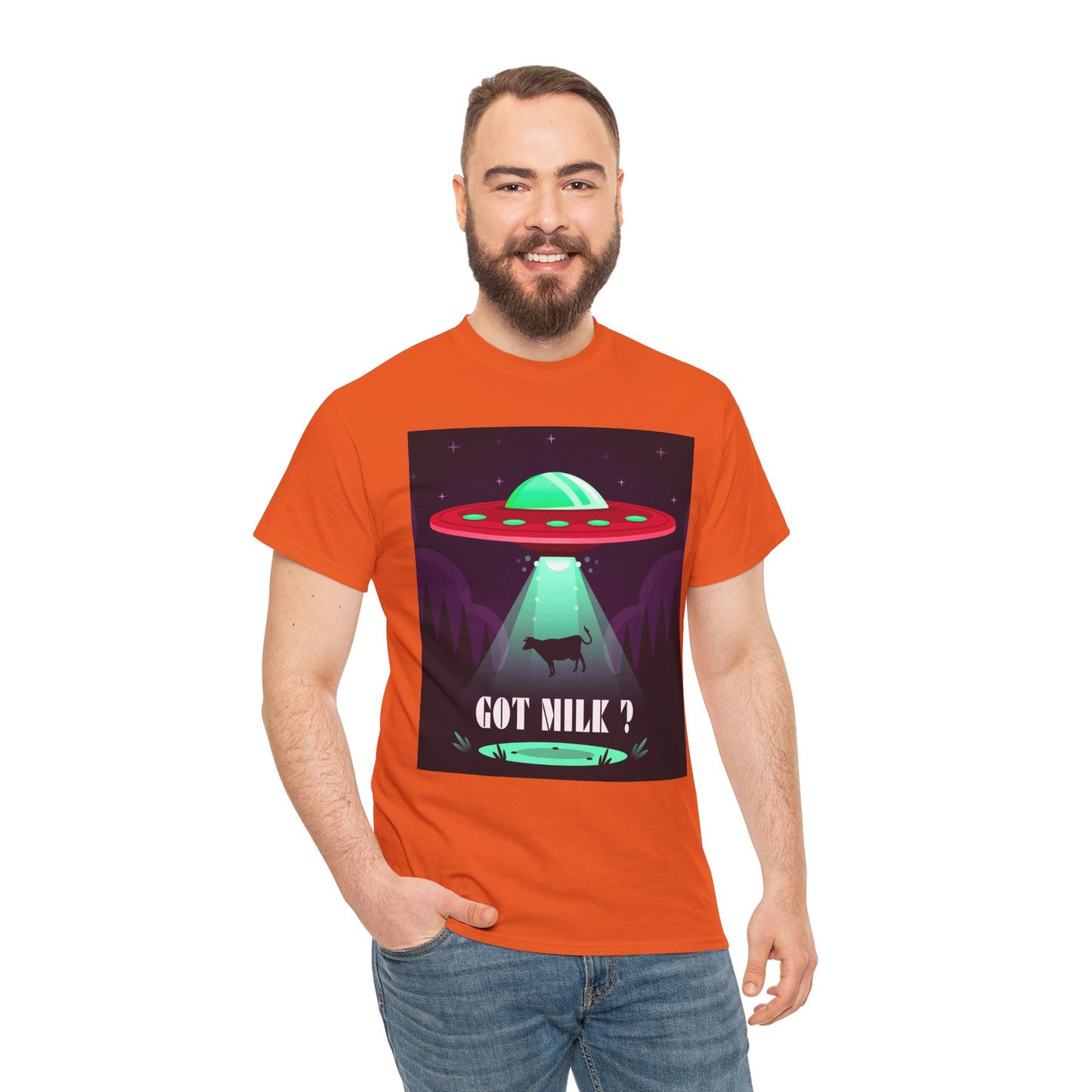 Got Milk? Unisex Heavy Cotton Tee, UFO abduction, comedy, funny, t-shirt, t-shirt, graphic design, tee, png