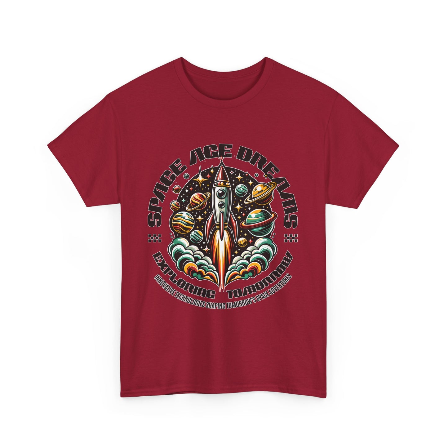 Space Age Dreams, Unisex Heavy Cotton Tee - Retro Rocket Design for Space Lovers, graphic design, png
