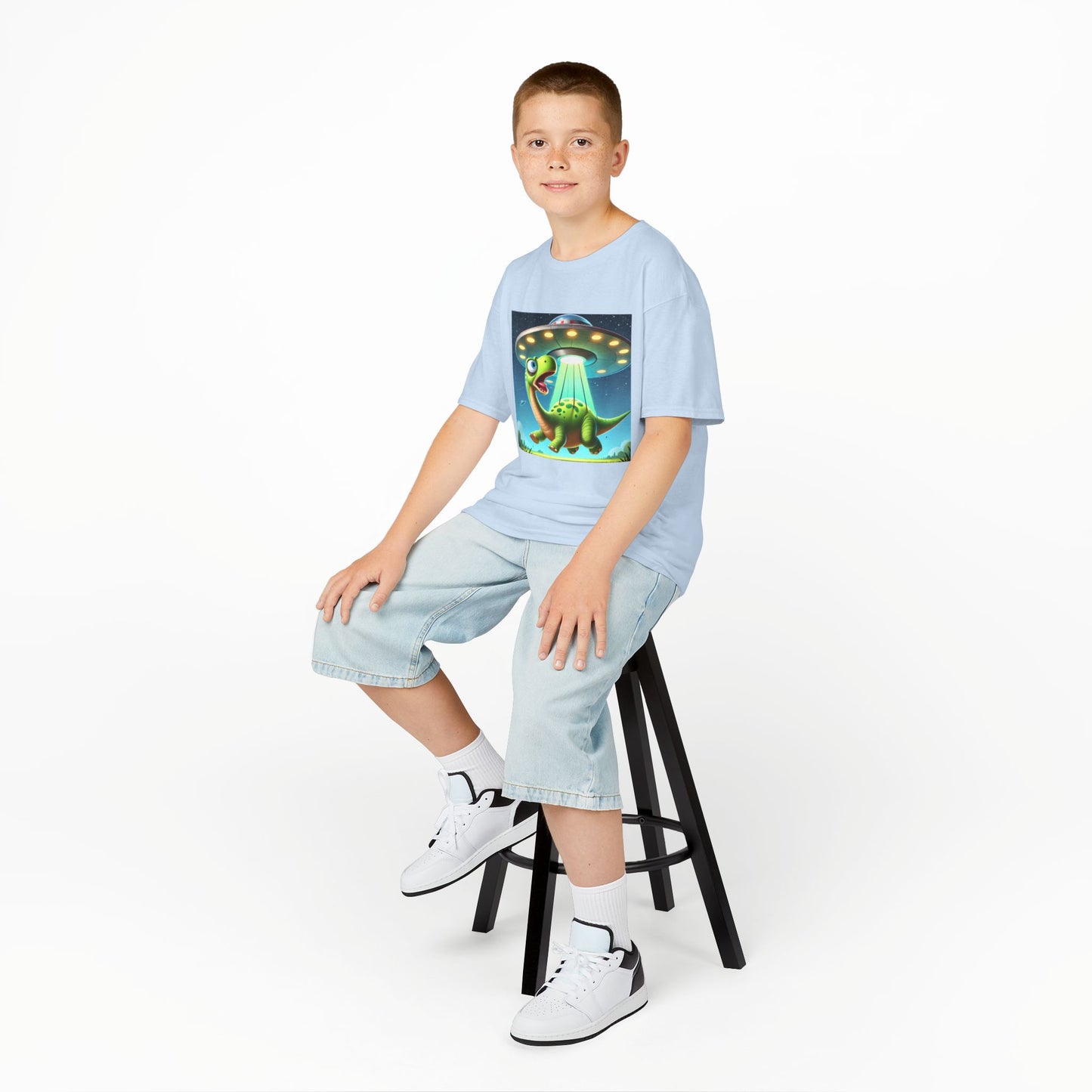 Dinosaur UFO Kids Tee, Fun Graphic Shirt for Boys and Girls, Perfect for Birthdays, Parties, Casual Wear, Gifts, tshirt, t-shirt