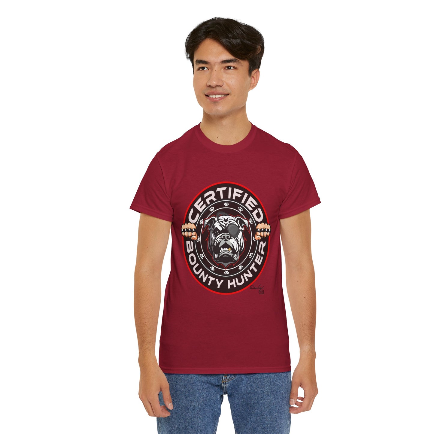Certified Bounty Hunter, Unisex Heavy Cotton Tee, comedy, bulldog, print design, png, GraphicTees