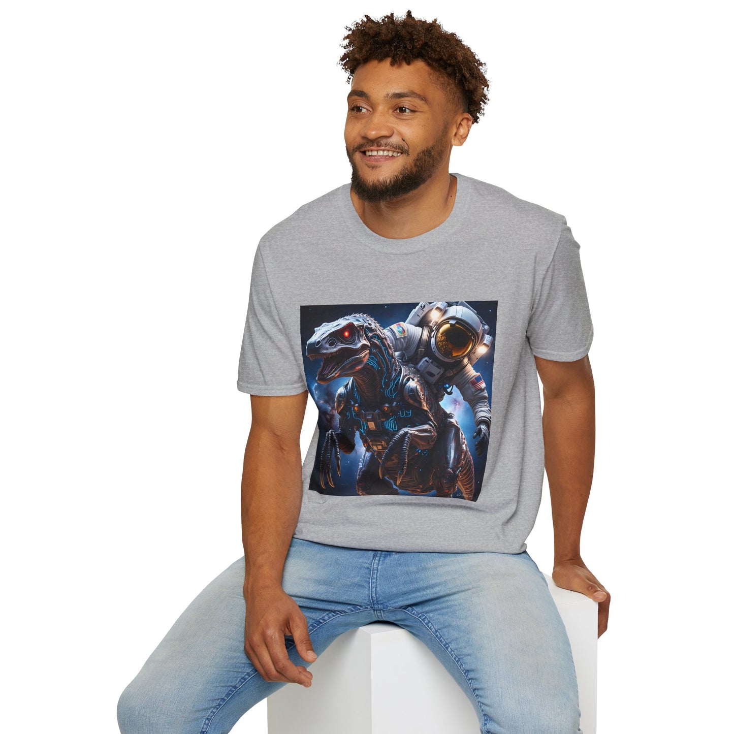 Space Dinosaur Unisex Softstyle T-Shirt, Fun Gift for Kids, Science Fiction Tee, Unique Graphic Shirt, Cool Outfit for Parties, t-shirt, tshirt, png