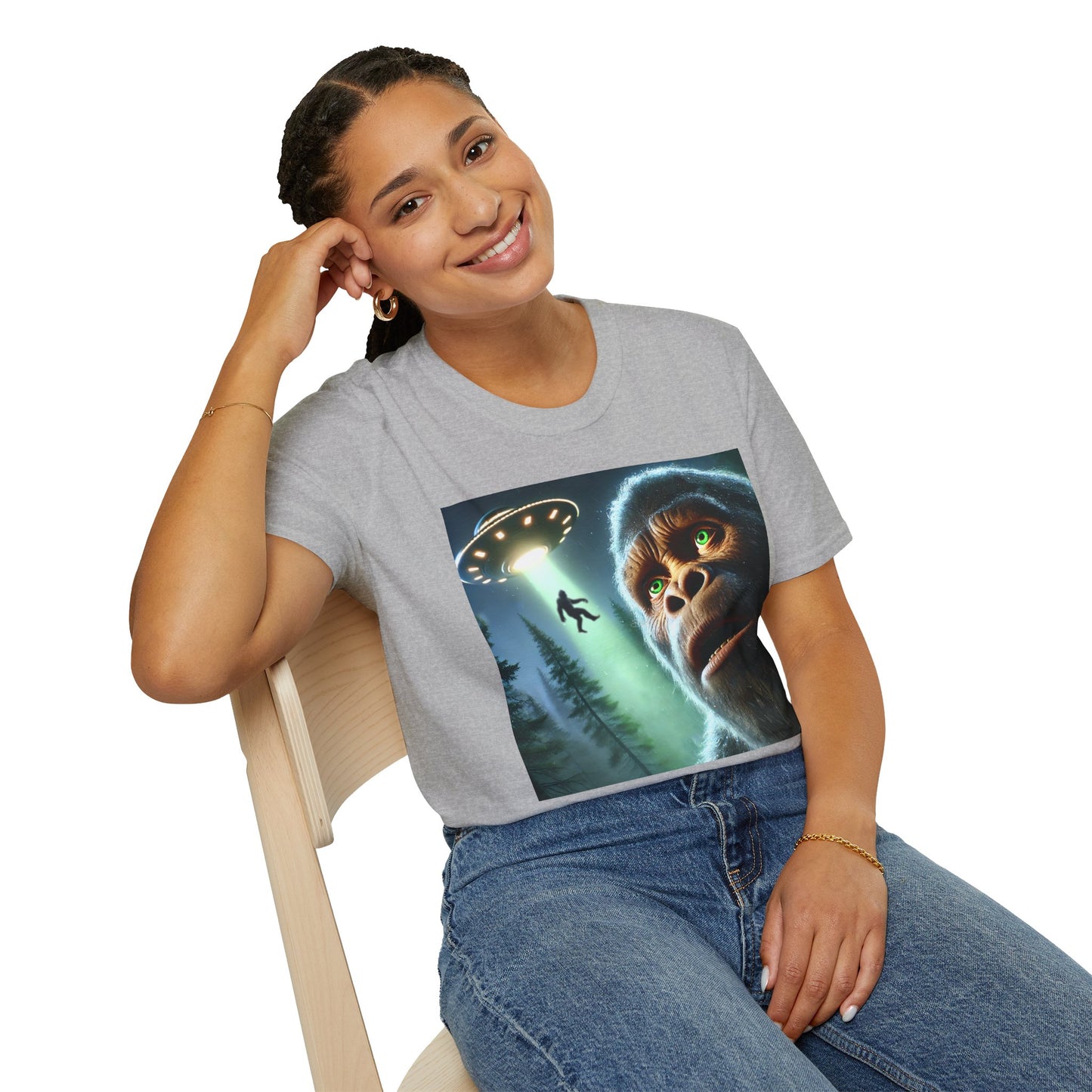 Bigfoot UFO Unisex T-Shirt, Funny Graphic Tee, Gift for Alien Lovers, Unique Summer Shirt, Casual Everyday Wear, t-shirt, tshirts, party
