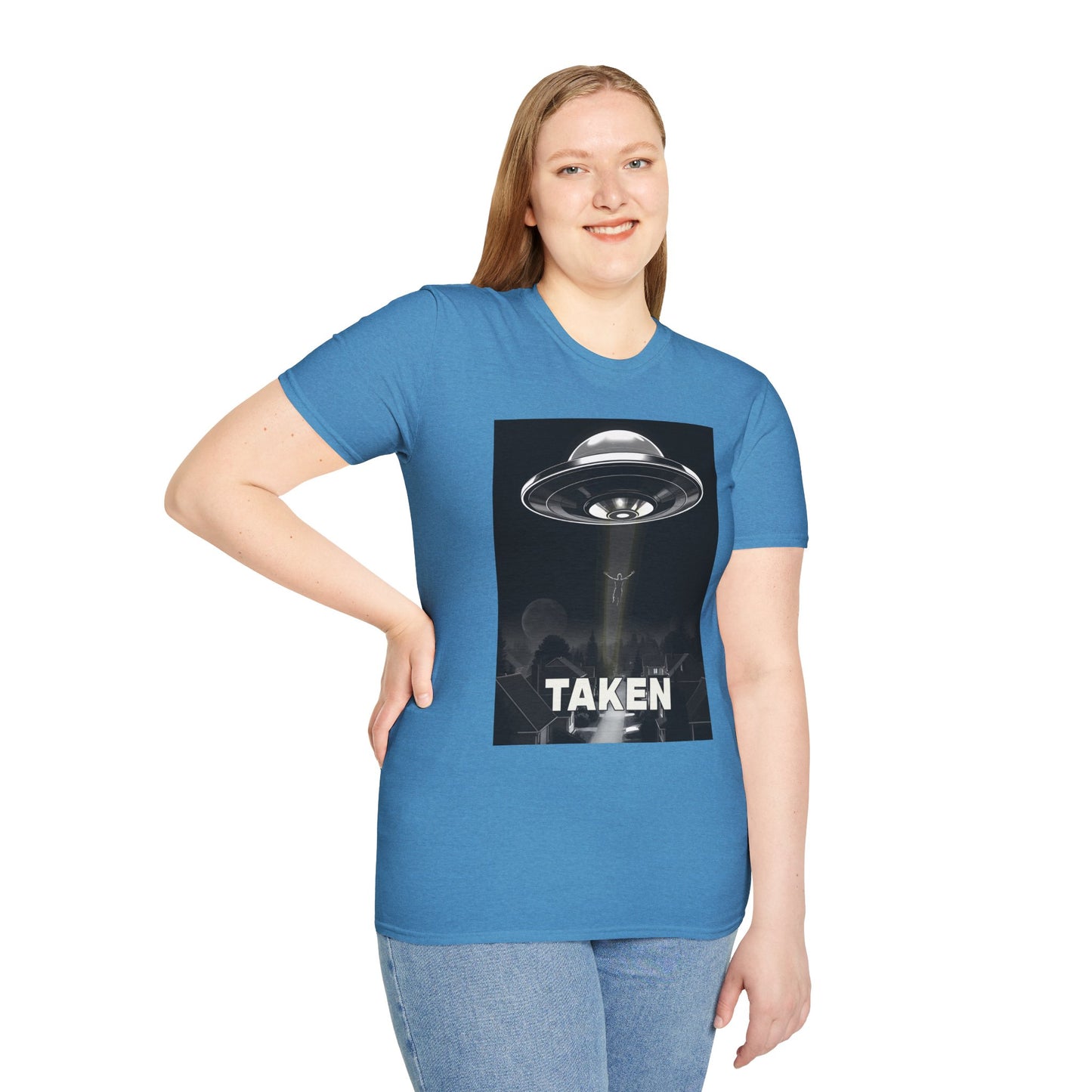 Taken 3, Alien Theme Unisex Softstyle T-Shirt, Fun Graphic Tee for UFO Lovers, Great for Casual Wear, Gifts for Sci-Fi Fans, Cool Shirt