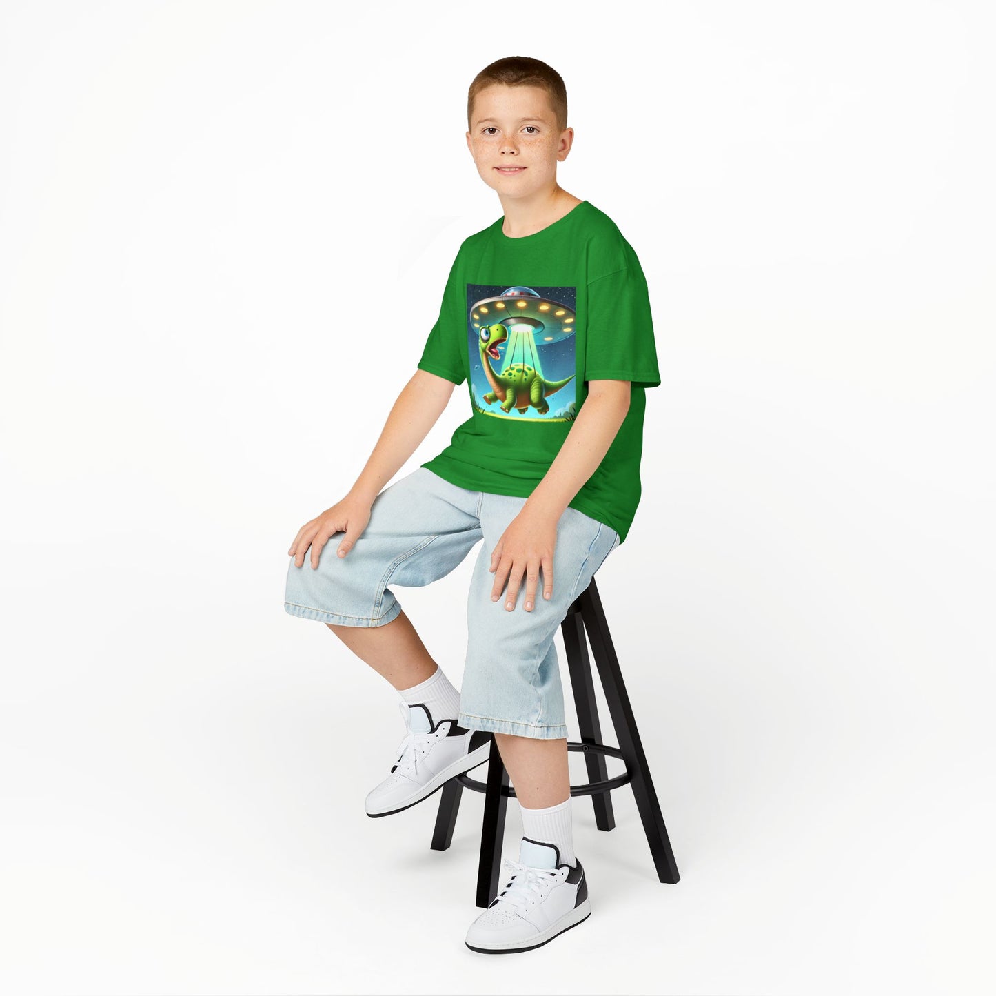 Dinosaur UFO Kids Tee, Fun Graphic Shirt for Boys and Girls, Perfect for Birthdays, Parties, Casual Wear, Gifts, tshirt, t-shirt