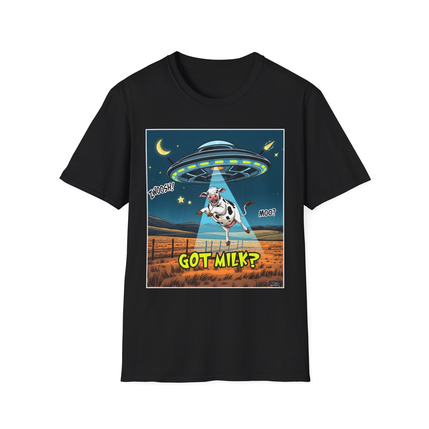 Got Milk? Cow UFO Unisex Softstyle T-Shirt – Fun Graphic Tee for Dairy Lovers, graphic tees, t-shirt, tshirt, graphic design, png