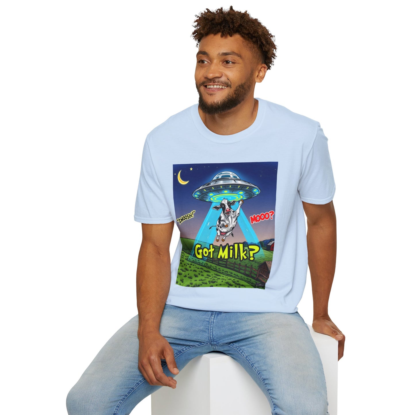 Got Milk? Funny Unisex Softstyle T-Shirt, Humorous Tee, Perfect for Cow Lovers, Milking Day, Farm-themed Gifts, Quirky Apparel, graphic
