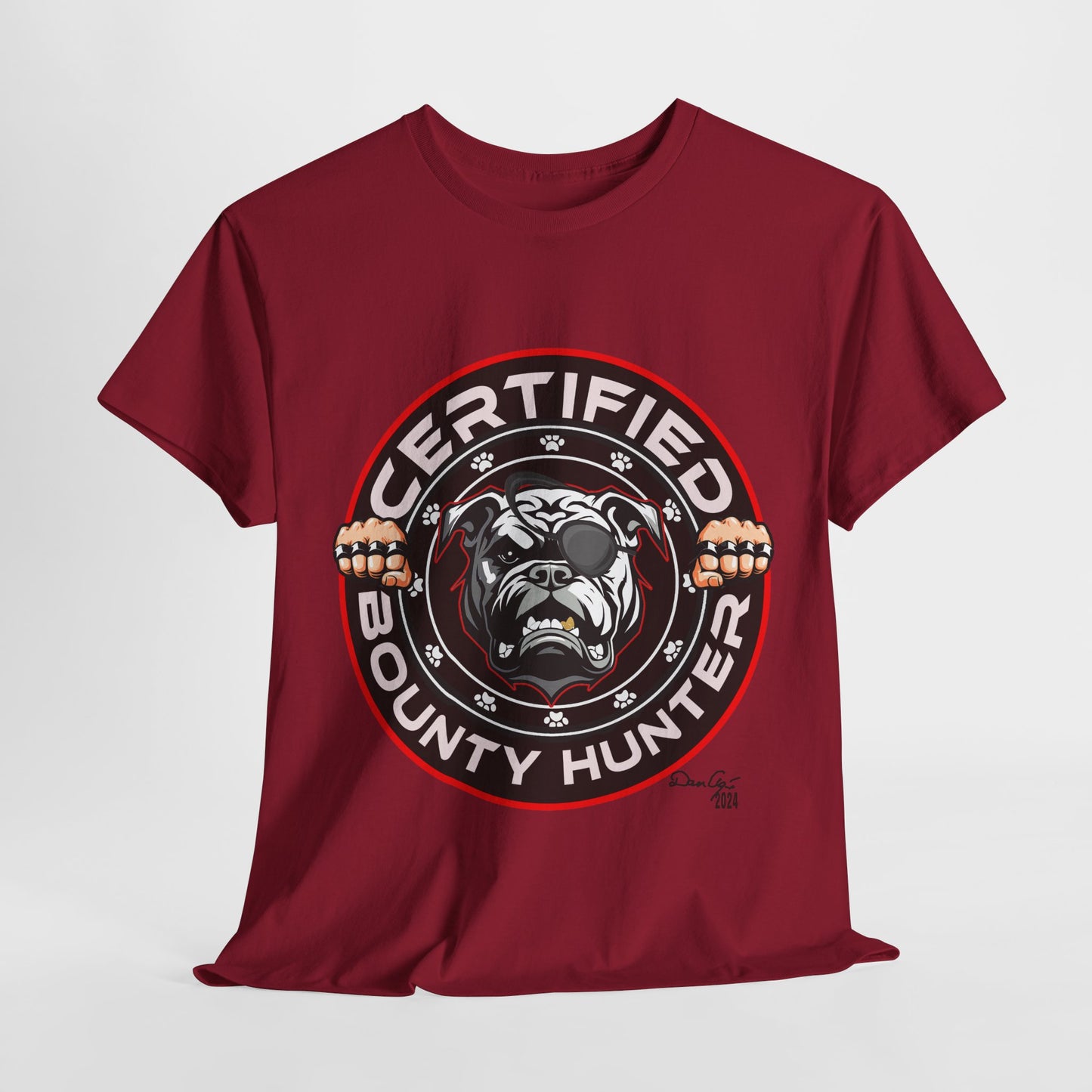 Certified Bounty Hunter, Unisex Heavy Cotton Tee, comedy, bulldog, print design, png, GraphicTees