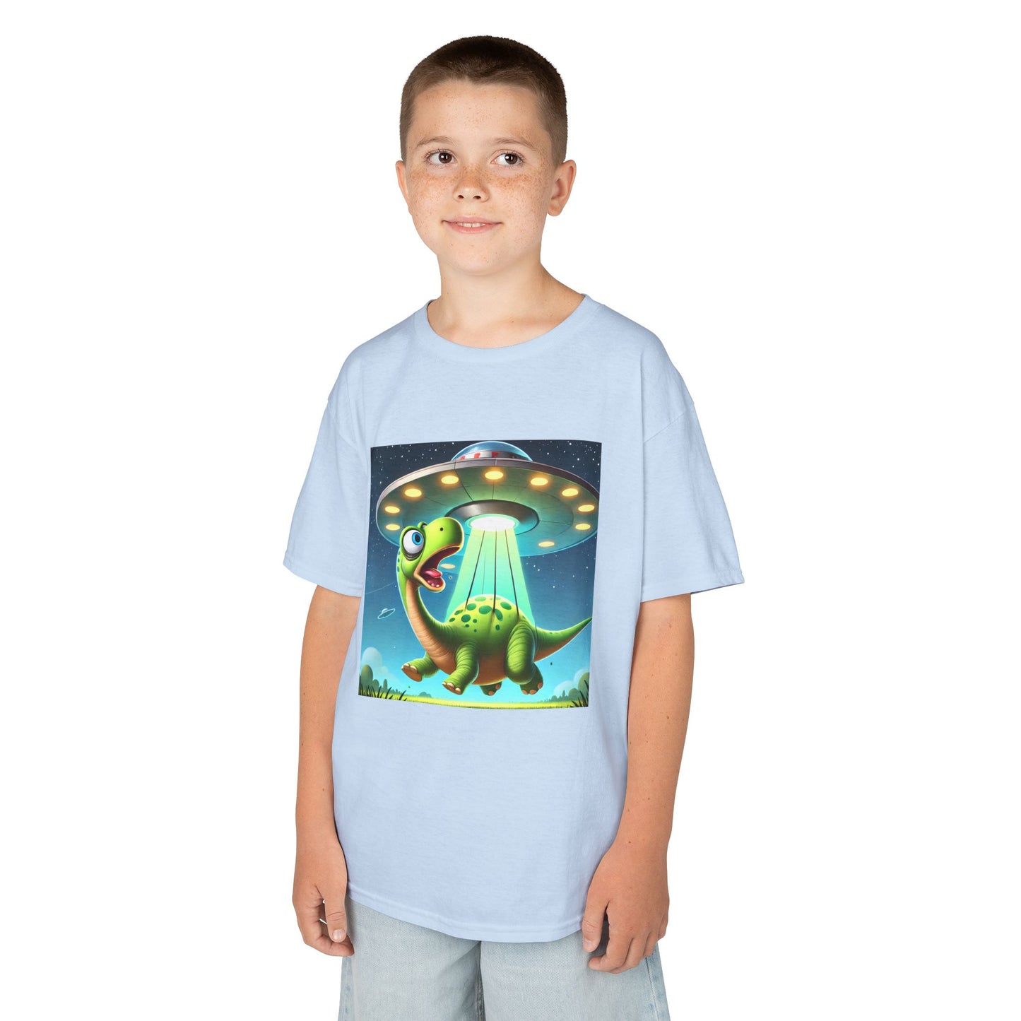 Dinosaur UFO Kids Tee, Fun Graphic Shirt for Boys and Girls, Perfect for Birthdays, Parties, Casual Wear, Gifts, tshirt, t-shirt