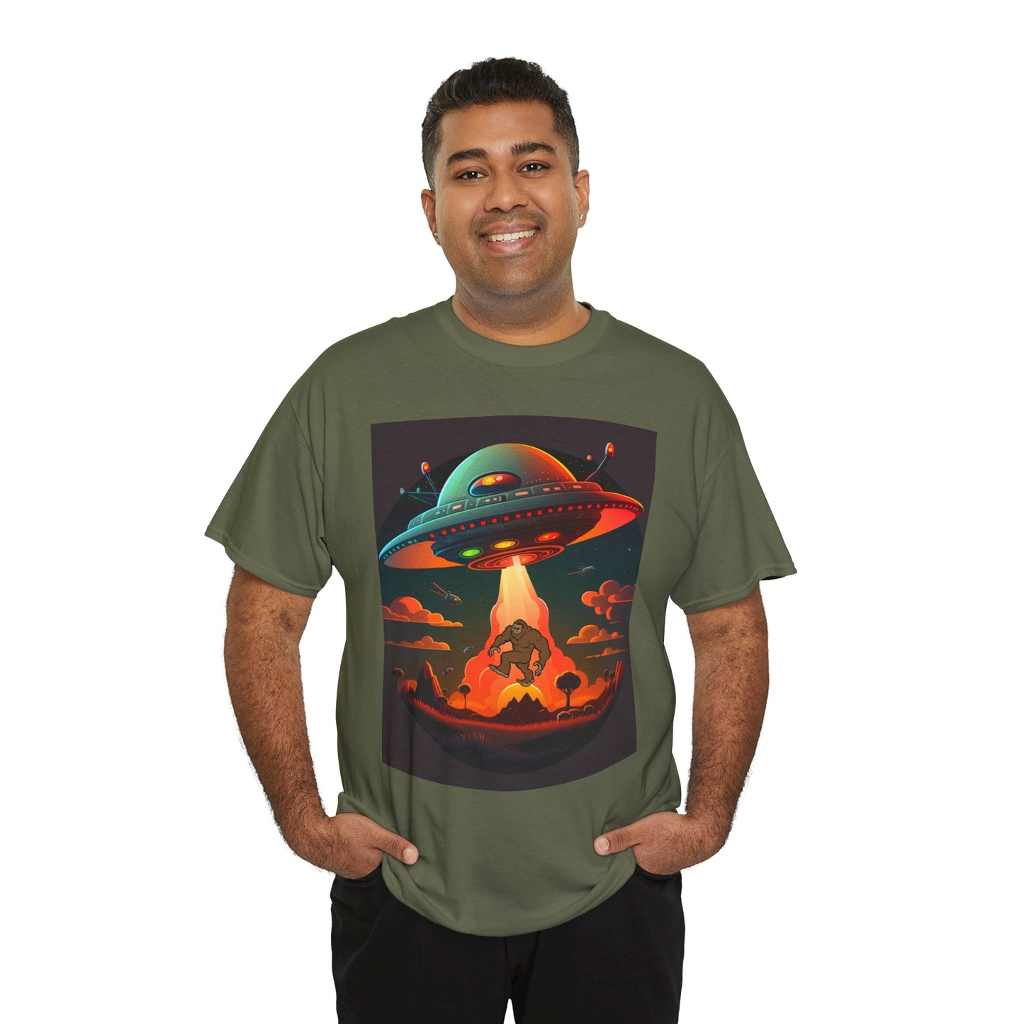 UFO, Bigfoot, Unisex Heavy Cotton Tee, graphic design, t-shirt, t-shirts, tshirts, png