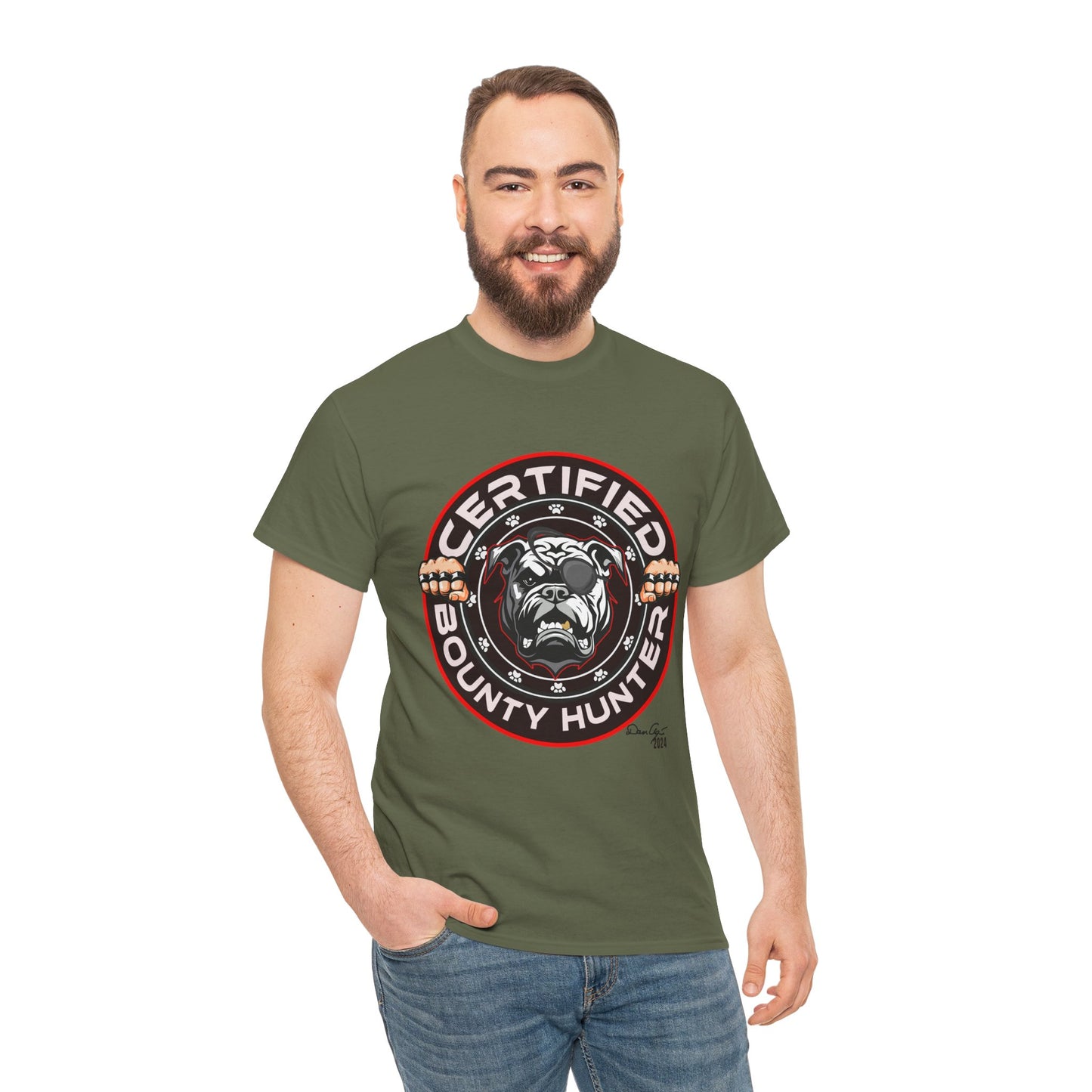 Certified Bounty Hunter, Unisex Heavy Cotton Tee, comedy, bulldog, print design, png, GraphicTees