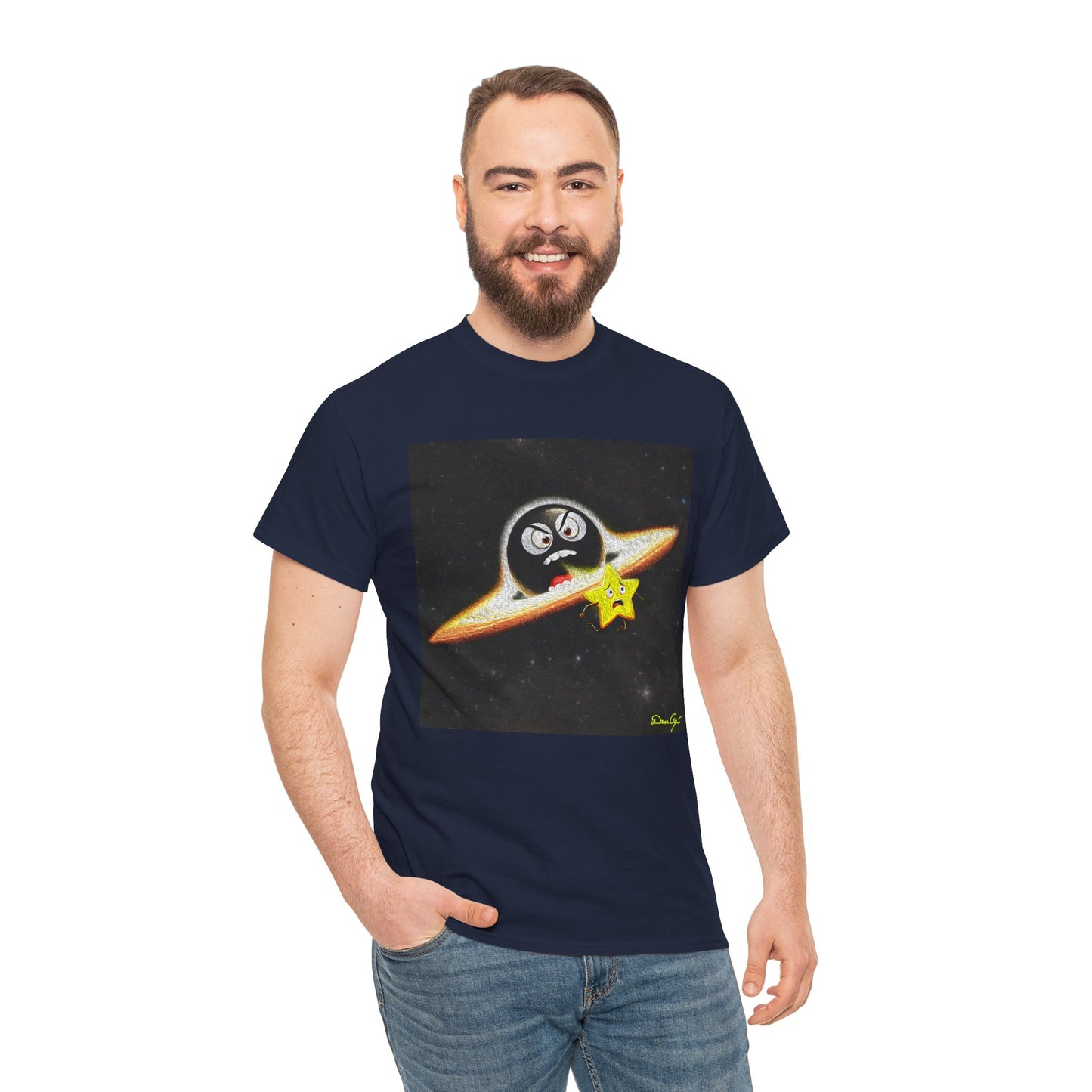 BlackHole Chasing Star, Space-Themed Unisex Heavy Cotton Tee with Cartoon Penguin Design, graphic design, png
