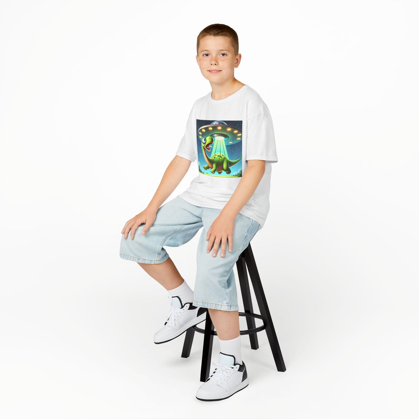 Dinosaur UFO Kids Tee, Fun Graphic Shirt for Boys and Girls, Perfect for Birthdays, Parties, Casual Wear, Gifts, tshirt, t-shirt