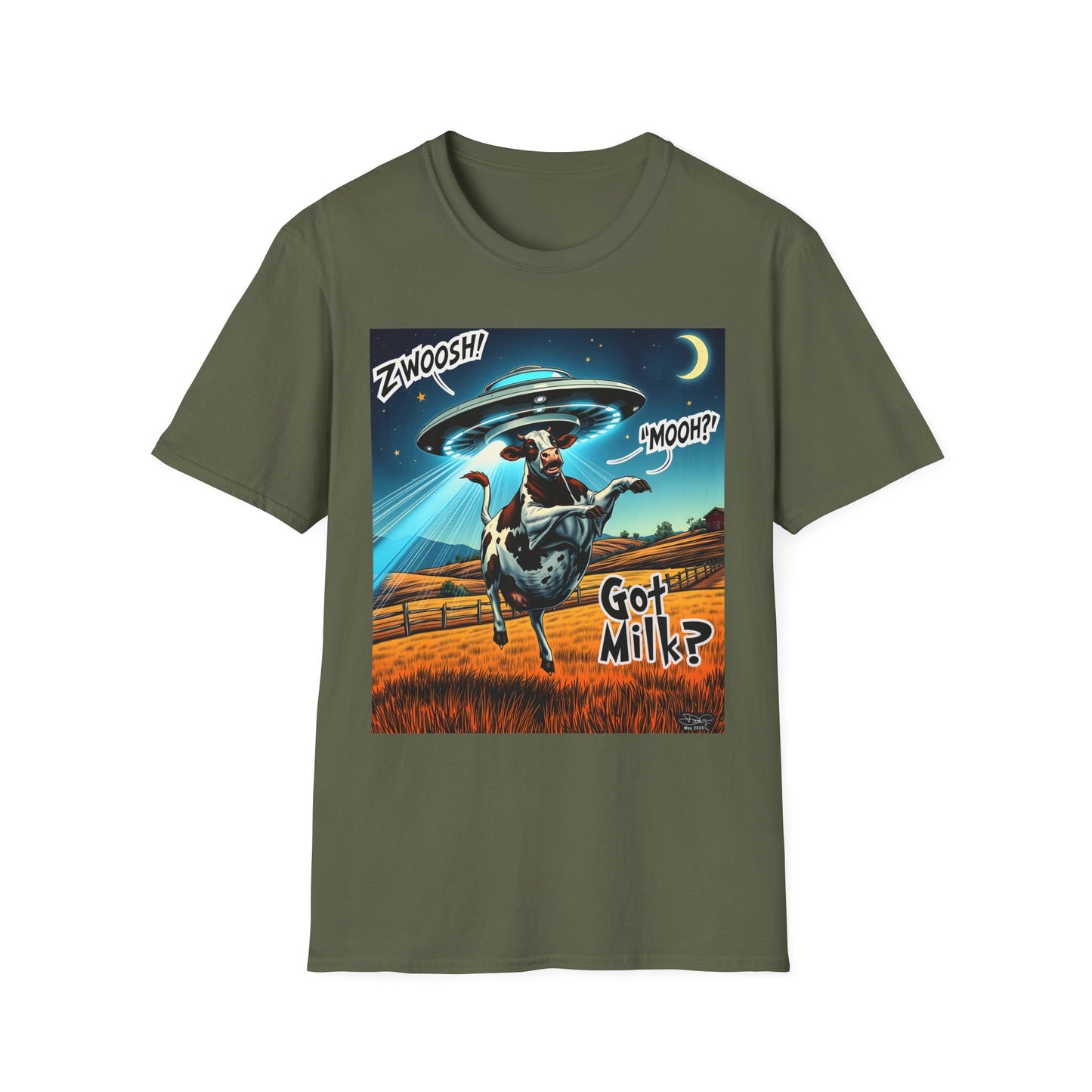 Funny Alien Cow T-Shirt - Got Milk? Unisex Soft style graphic Tee, UFO, galaxies, space, Blackhole, graphic design, png, sublimation