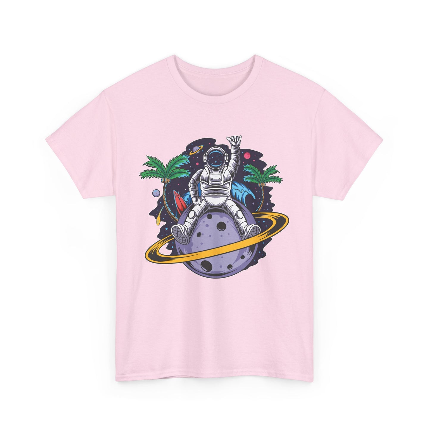 Cosmic Adventure, Unisex Heavy Cotton Tee - Astronaut & Planet Design, graphic design, png, art