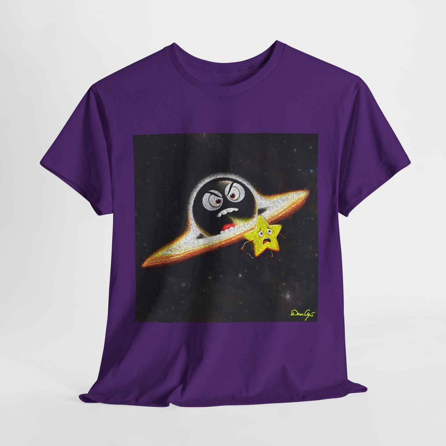BlackHole Chasing Star, Space-Themed Unisex Heavy Cotton Tee with Cartoon Penguin Design, graphic design, png