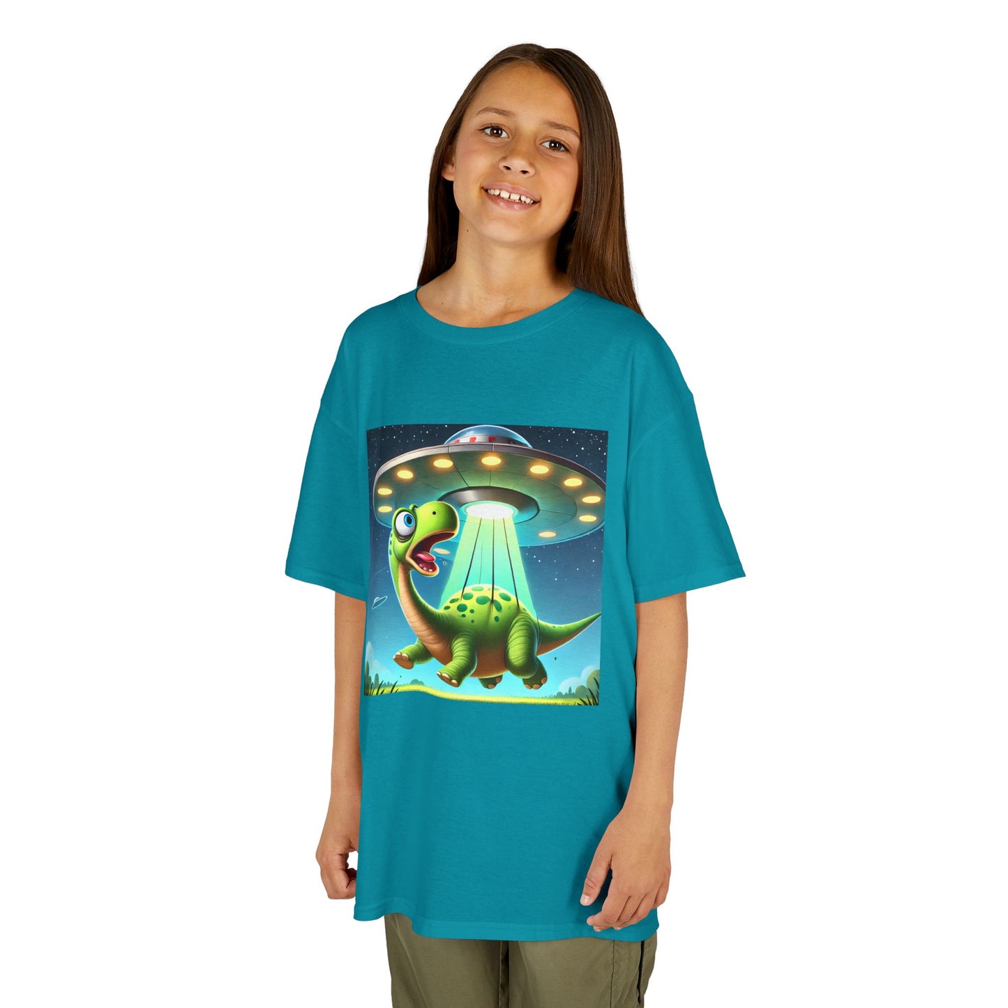 Dinosaur UFO Kids Tee, Fun Graphic Shirt for Boys and Girls, Perfect for Birthdays, Parties, Casual Wear, Gifts, tshirt, t-shirt