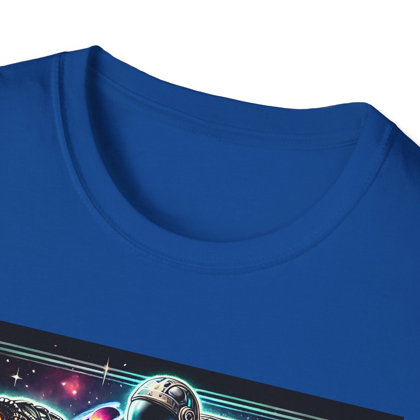 Cosmic Dinosaur Rider Softstyle T-Shirt | Fun Graphic Tee, Unique Gift, Space Lover Shirt, Sci-Fi Enthusiast Apparel