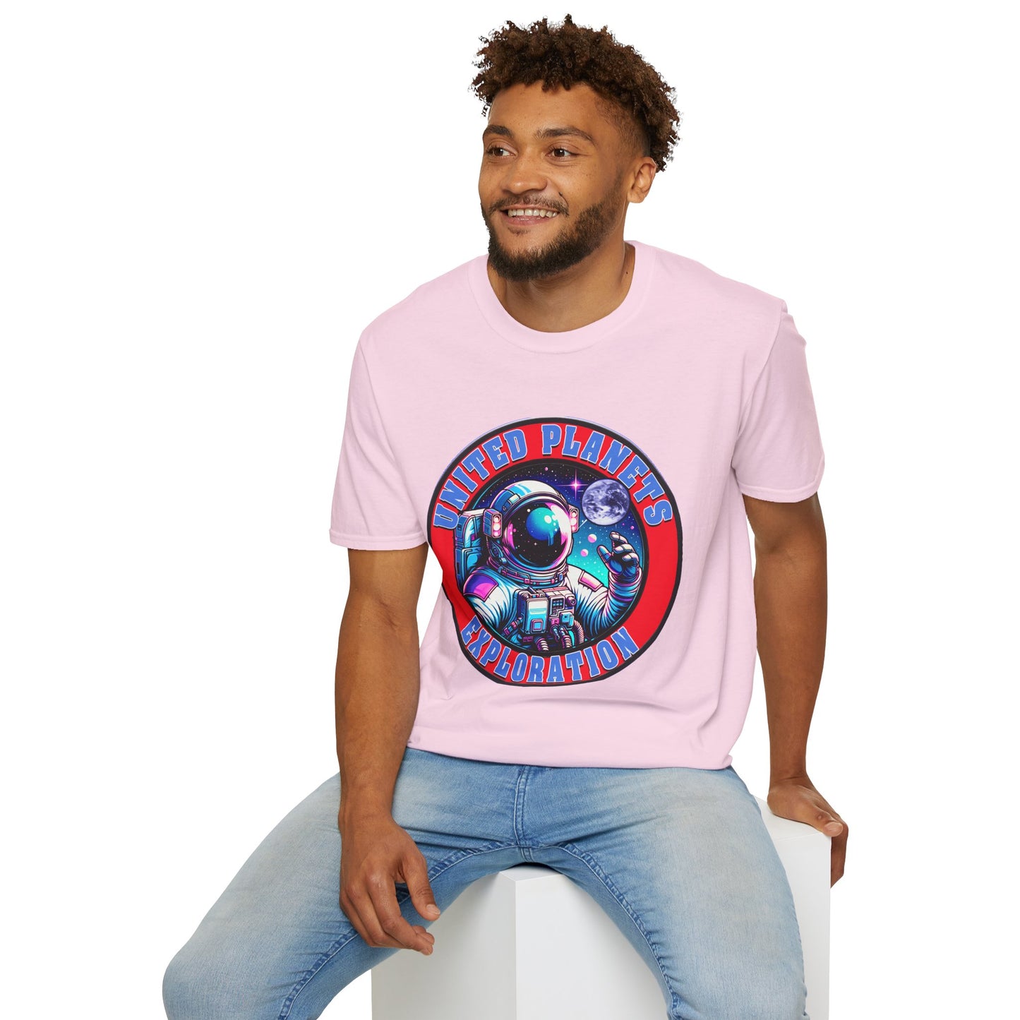 United Planets Exploration Astronaut T-Shirt, Science Themed Tee, Outer Space Shirt for Gift, Birthday, Unisex Softstyle Apparel