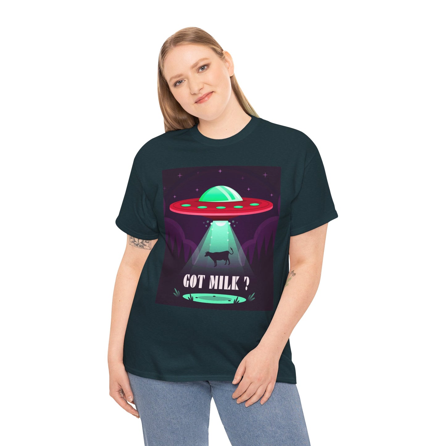 Got Milk? Unisex Heavy Cotton Tee, UFO abduction, comedy, funny, t-shirt, t-shirt, graphic design, tee, png