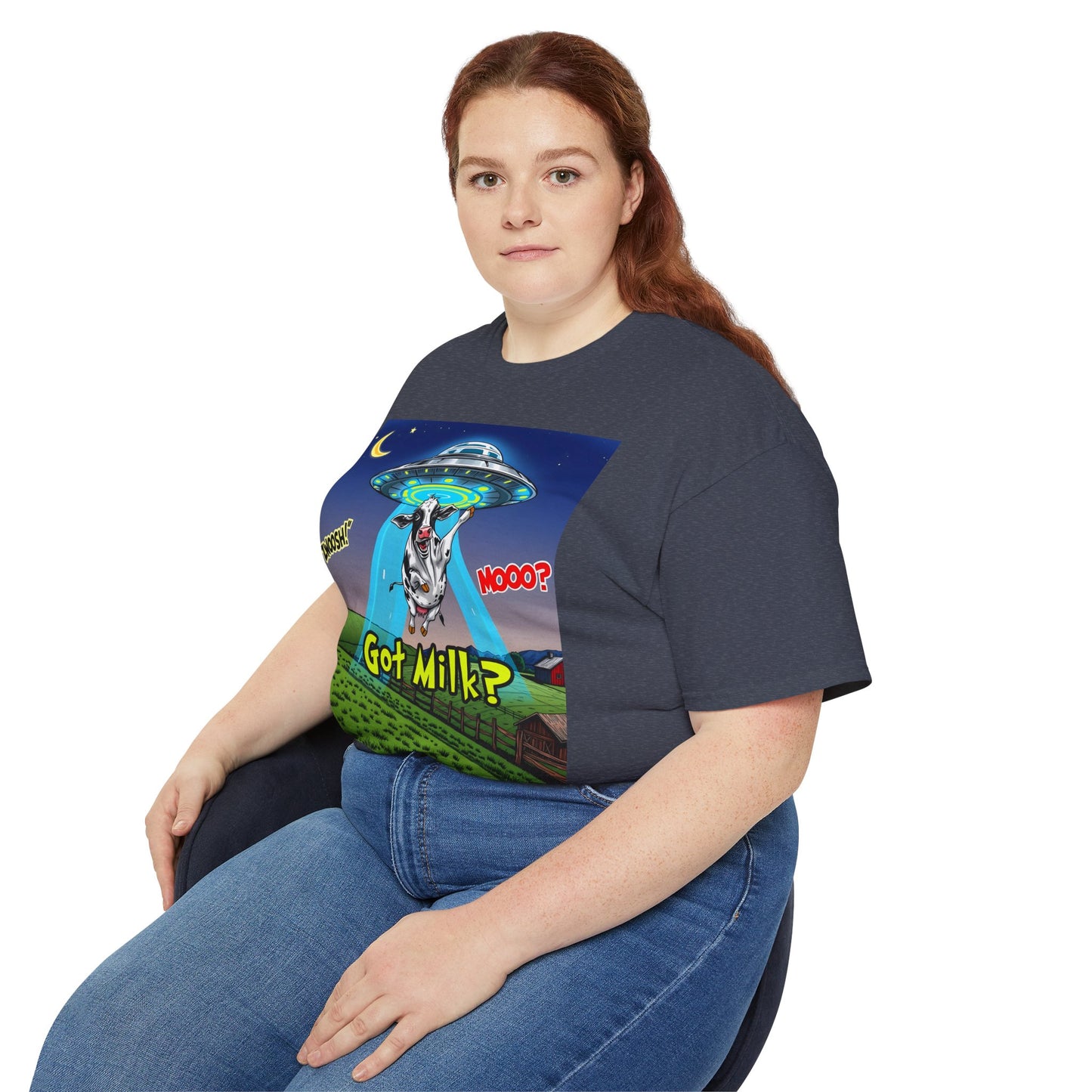 Got Milk? Funny Unisex Ultra Cotton Tee - Humorous Cow and UFO Design, graphic tee, t-shirts, tshirt, png, sublimation