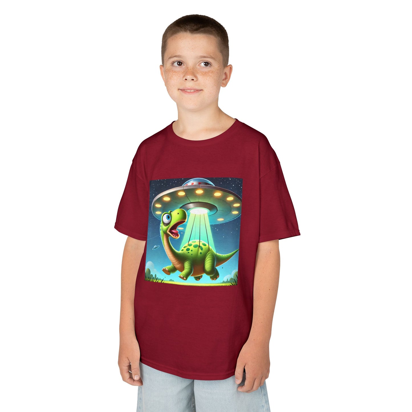 Dinosaur UFO Kids Tee, Fun Graphic Shirt for Boys and Girls, Perfect for Birthdays, Parties, Casual Wear, Gifts, tshirt, t-shirt