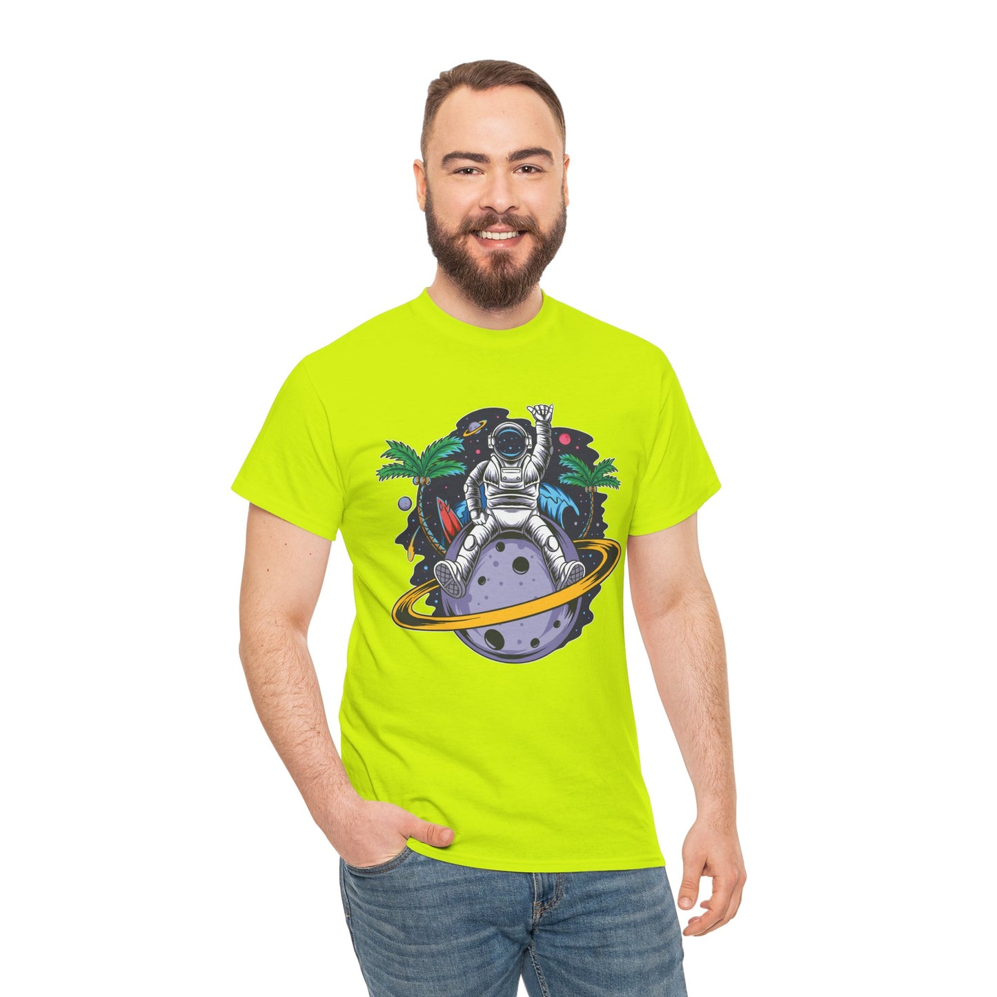 Cosmic Adventure, Unisex Heavy Cotton Tee - Astronaut & Planet Design, graphic design, png, art