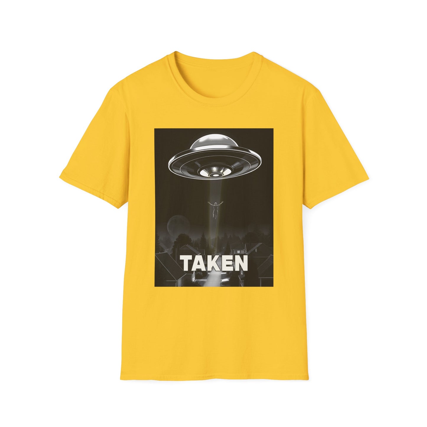 Taken 3, Alien Theme Unisex Softstyle T-Shirt, Fun Graphic Tee for UFO Lovers, Great for Casual Wear, Gifts for Sci-Fi Fans, Cool Shirt