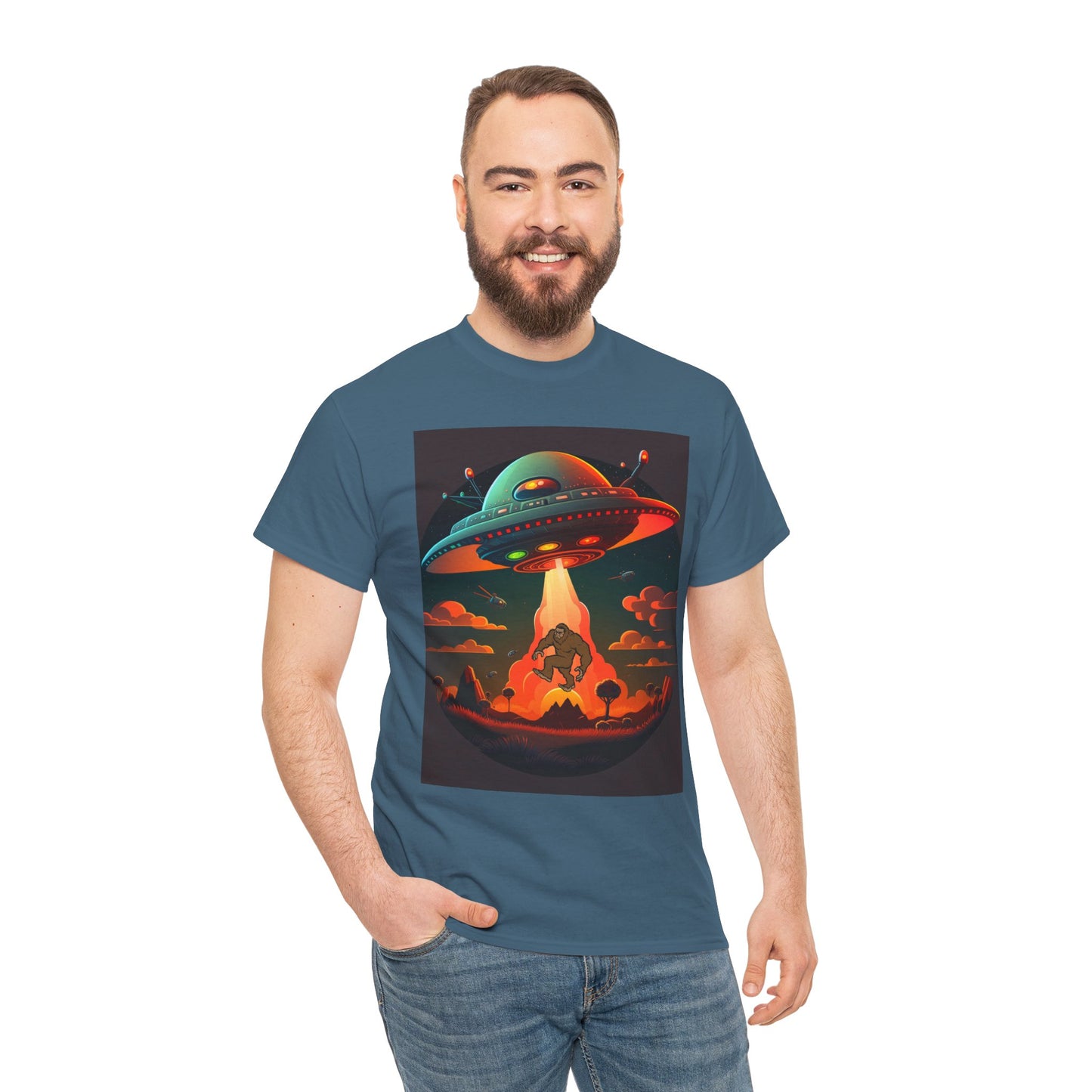 UFO, Bigfoot, Unisex Heavy Cotton Tee, graphic design, t-shirt, t-shirts, tshirts, png