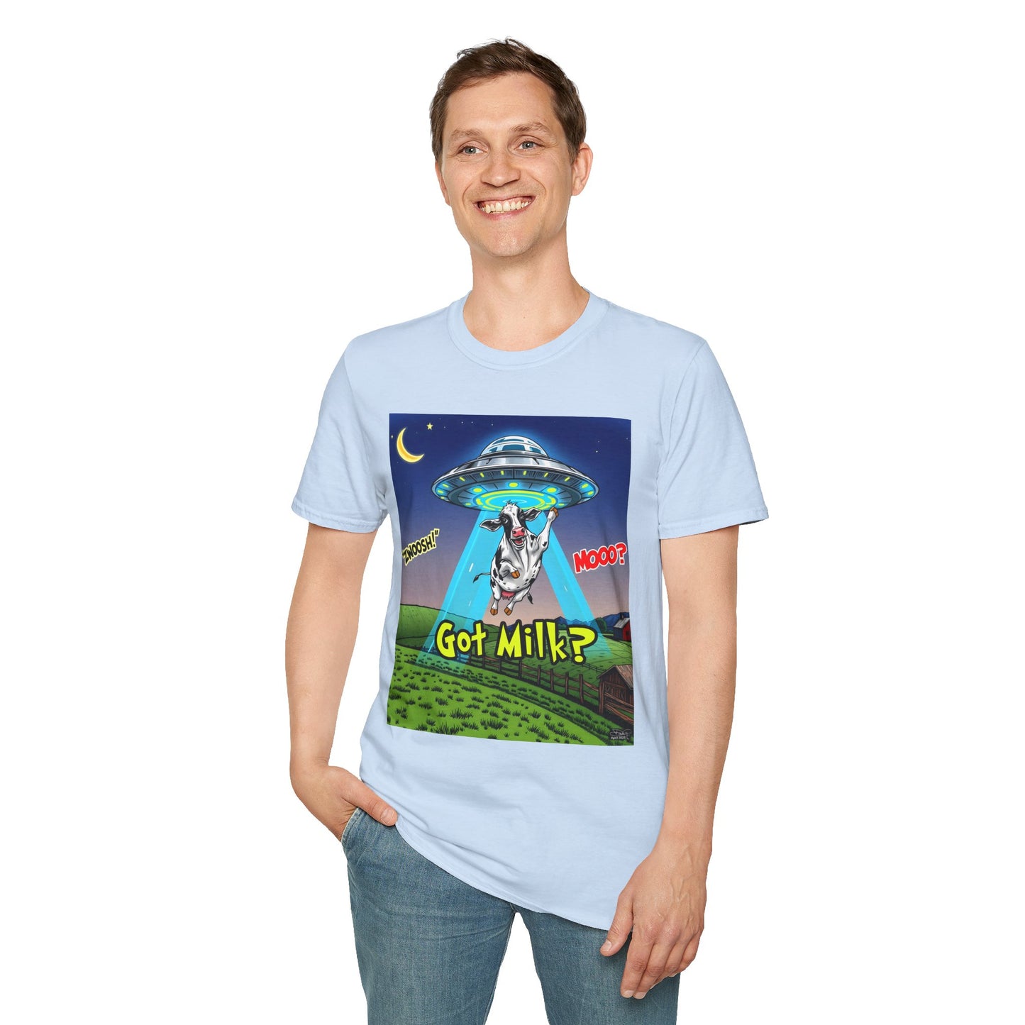 Got Milk? Funny Unisex Softstyle T-Shirt, Humorous Tee, Perfect for Cow Lovers, Milking Day, Farm-themed Gifts, Quirky Apparel, graphic