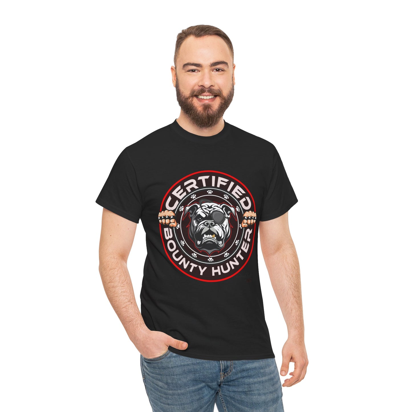 Certified Bounty Hunter, Unisex Heavy Cotton Tee, comedy, bulldog, print design, png, GraphicTees