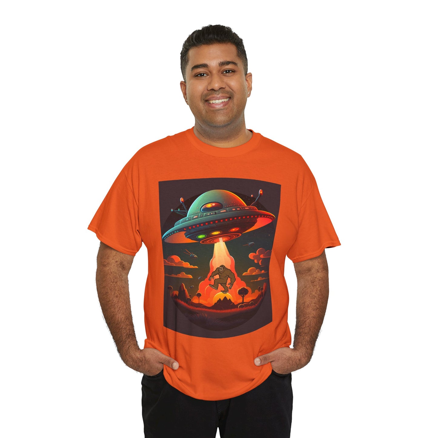 UFO, Bigfoot, Unisex Heavy Cotton Tee, graphic design, t-shirt, t-shirts, tshirts, png