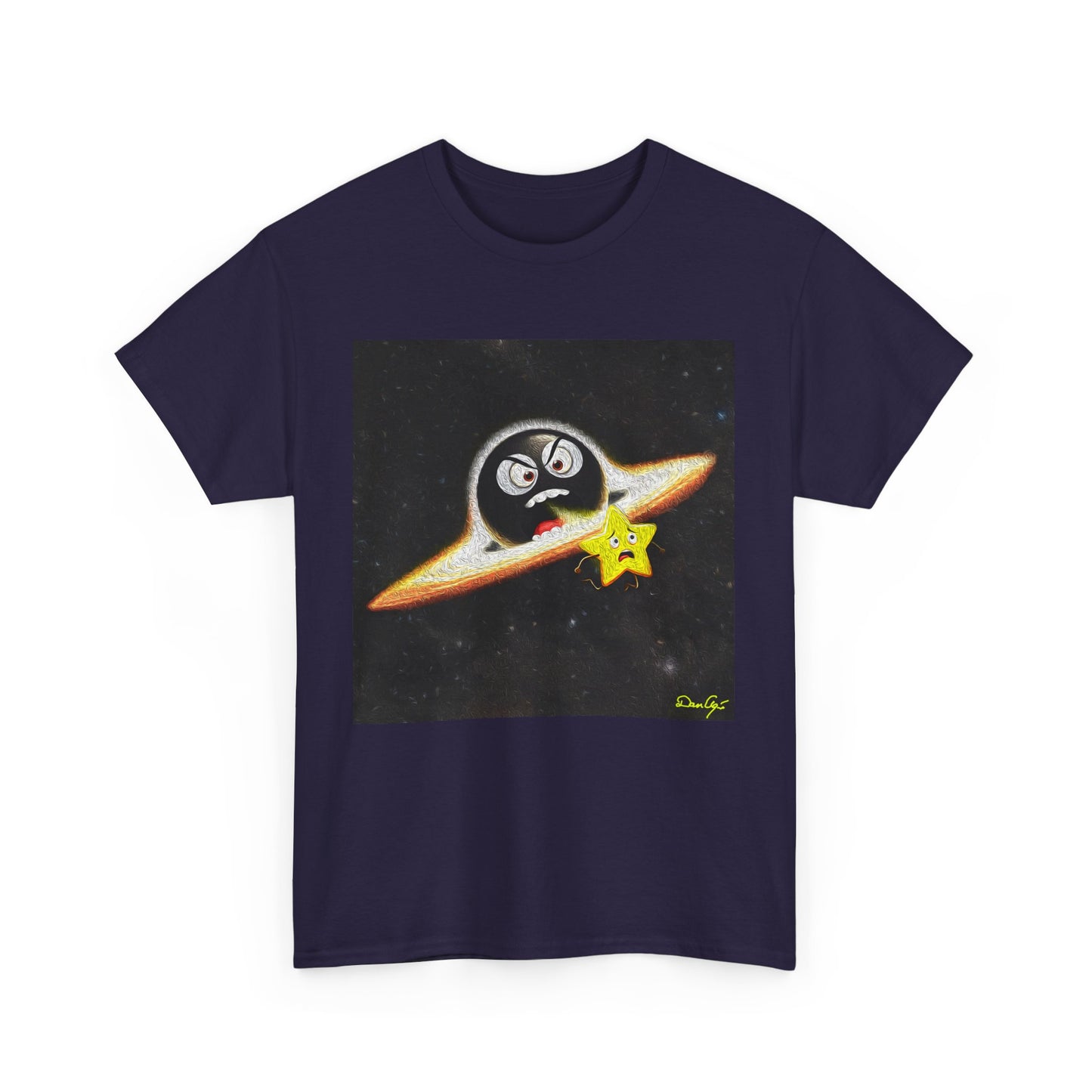 BlackHole Chasing Star, Space-Themed Unisex Heavy Cotton Tee with Cartoon Penguin Design, graphic design, png